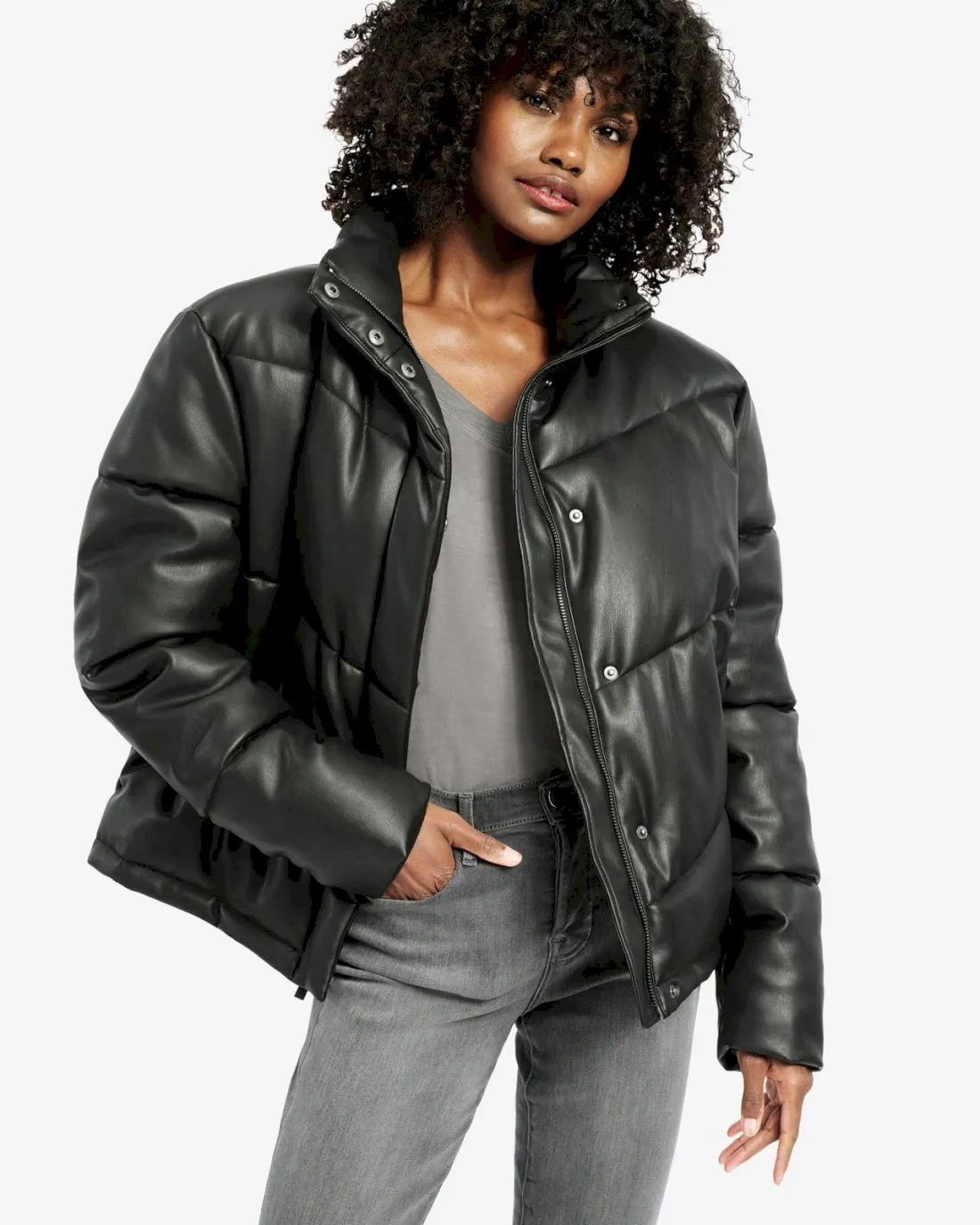 Faux Leather Puffer Jacket