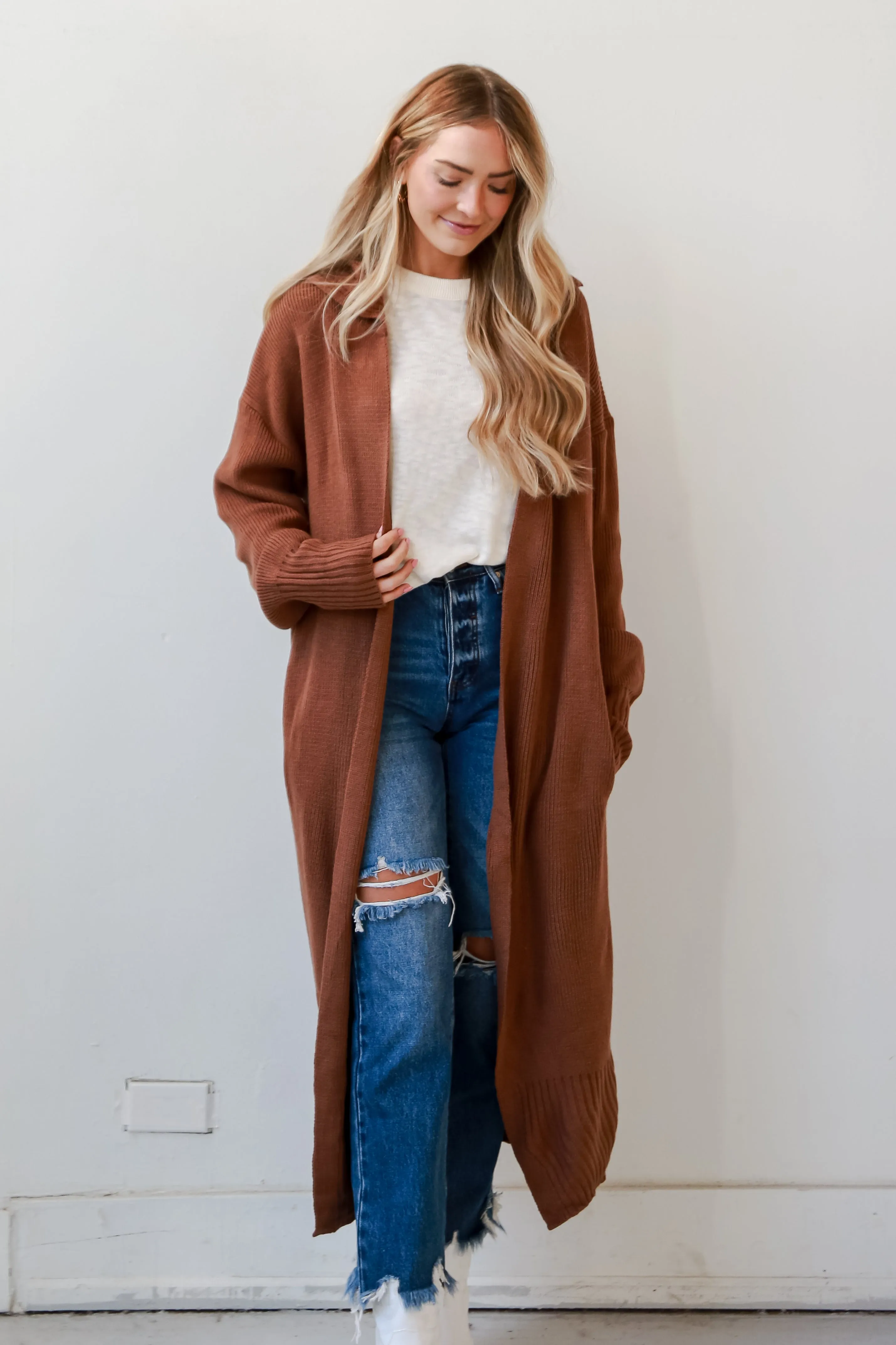 FINAL SALE - Chilly Day Charm Mocha Longline Sweater Cardigan