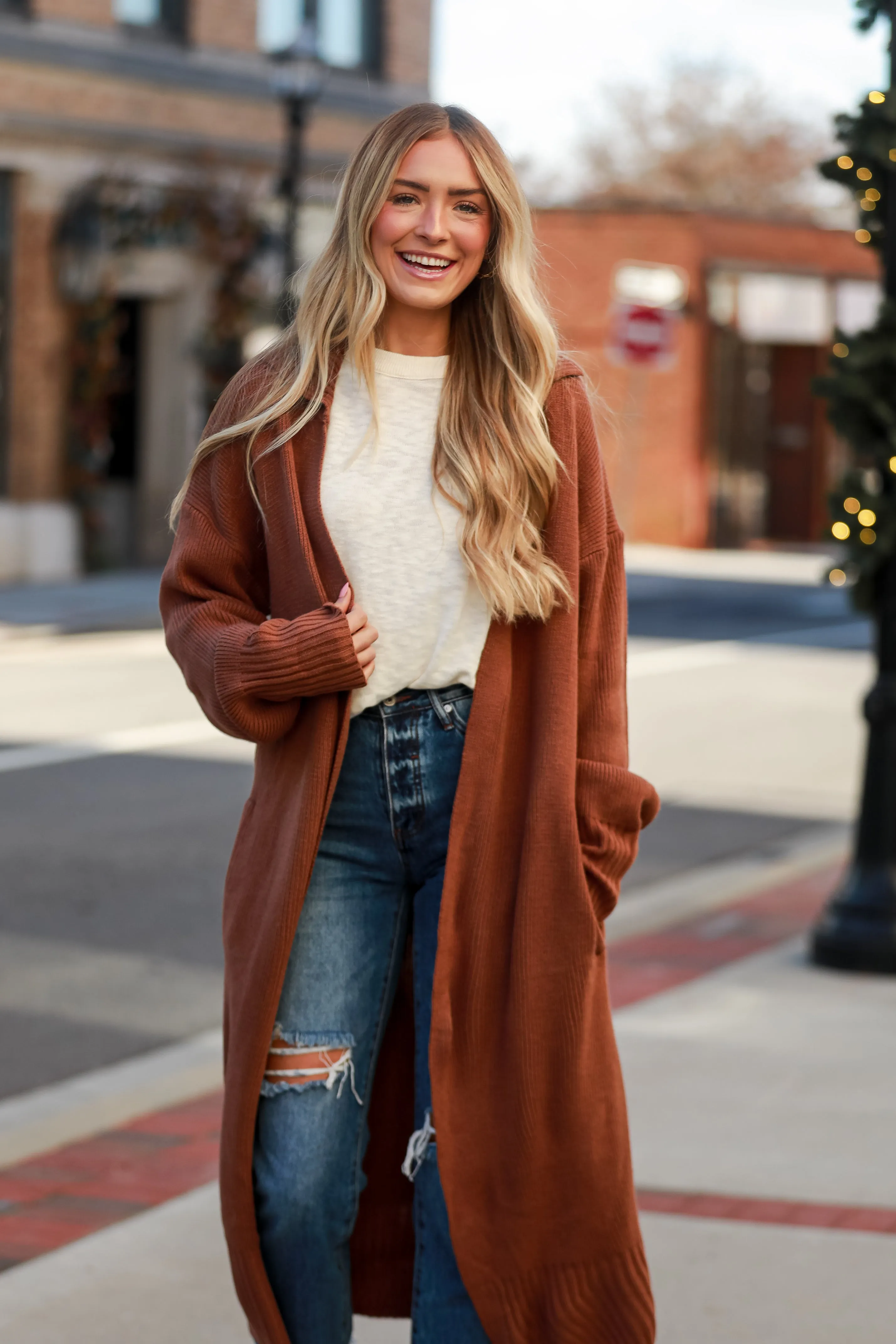 FINAL SALE - Chilly Day Charm Mocha Longline Sweater Cardigan