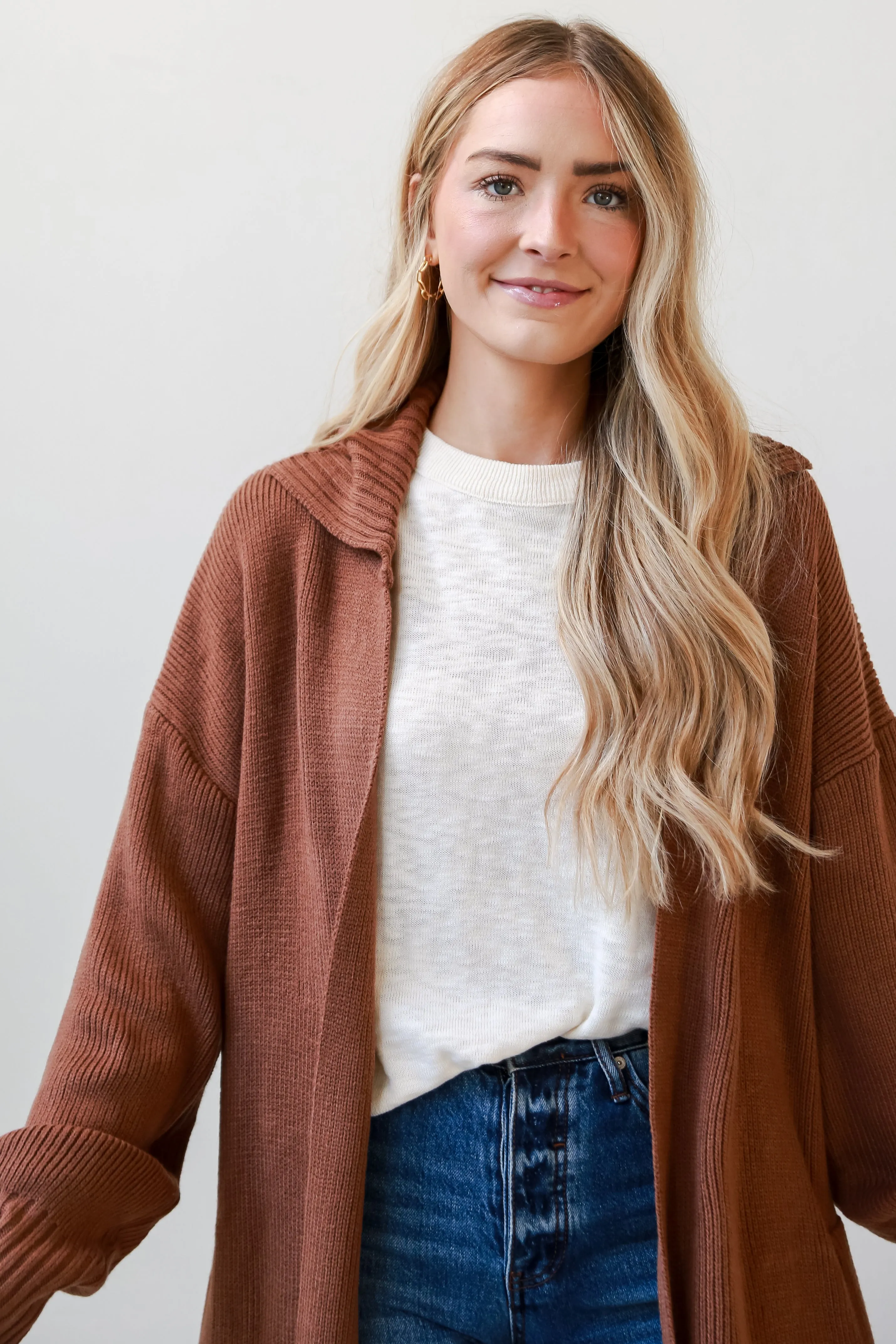 FINAL SALE - Chilly Day Charm Mocha Longline Sweater Cardigan