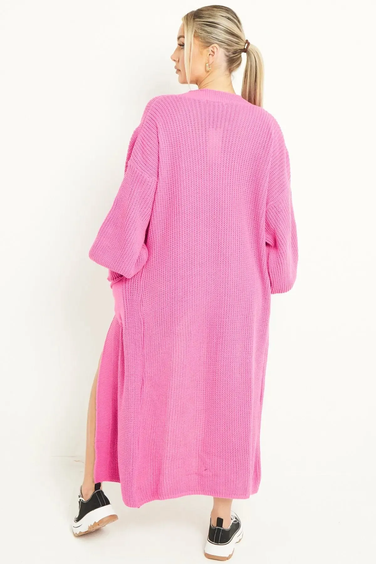 Fuchsia Knitted Longline Cardigan