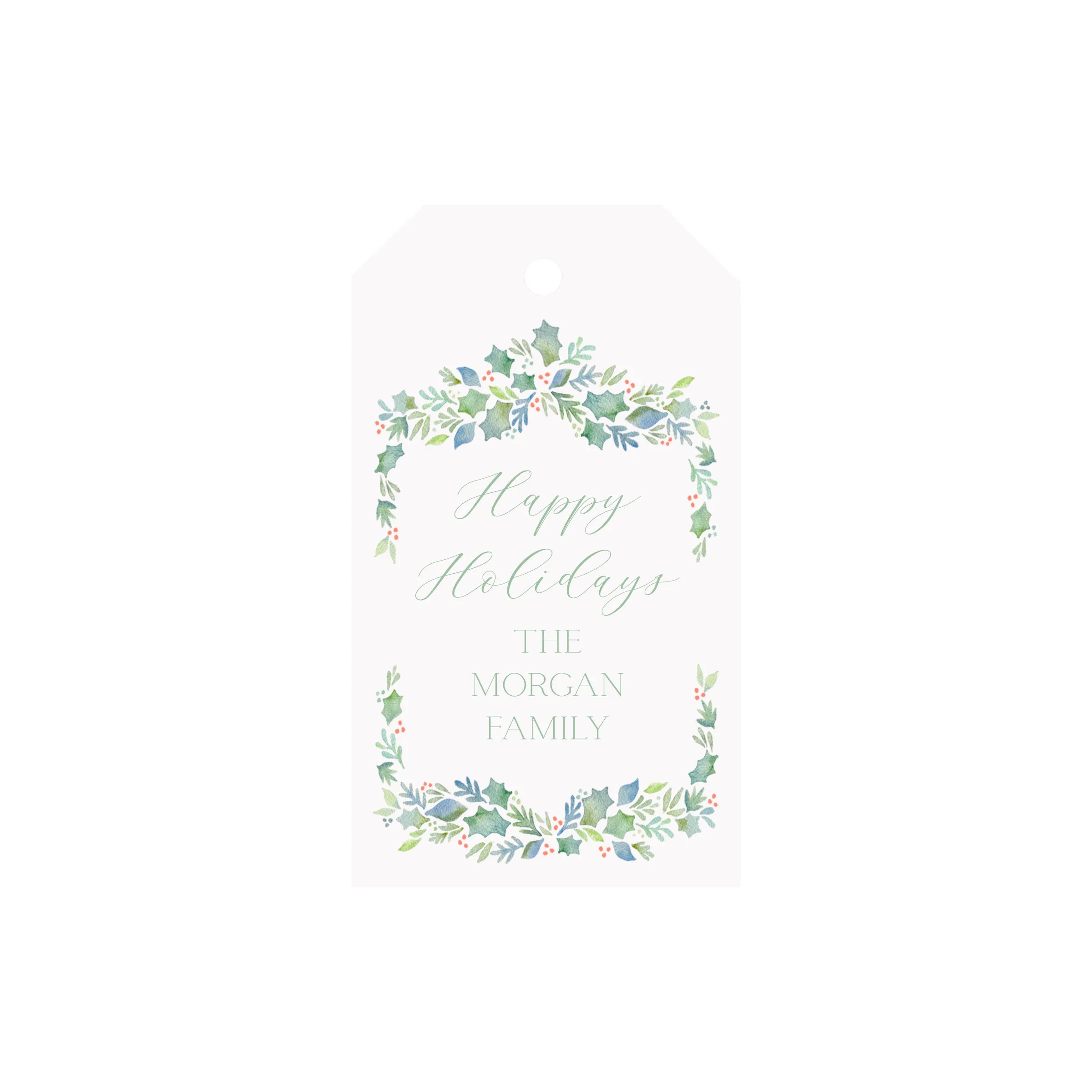 Garland Berries Blue Personalized Angled/Drilled Gift Tags