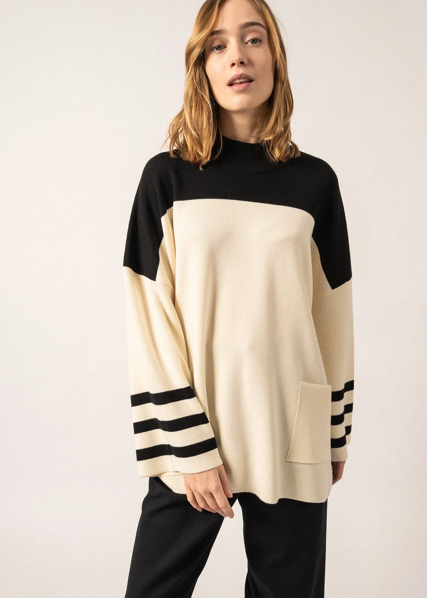 Givre High-neck Wool Tunic - SAINT JAMES x Isabelle Ballu (ECUME/NOIR)