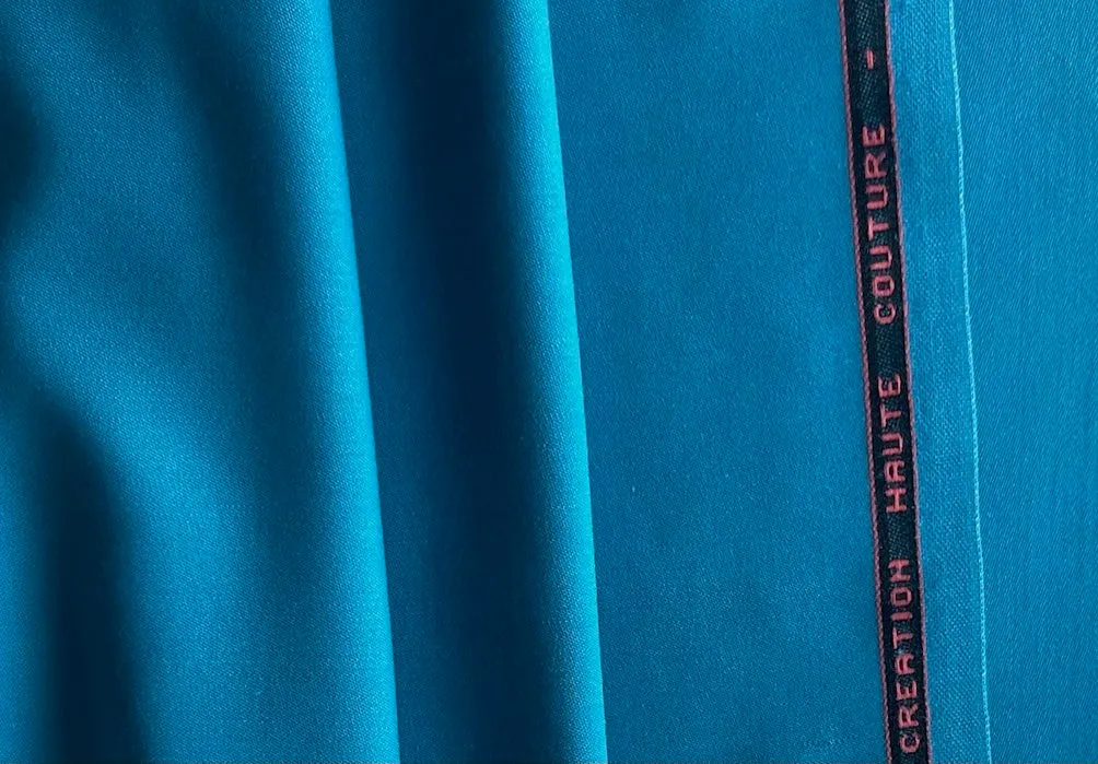 Gorgeous Cerulean Blue Stretch Wool Twill (Made in Italy)