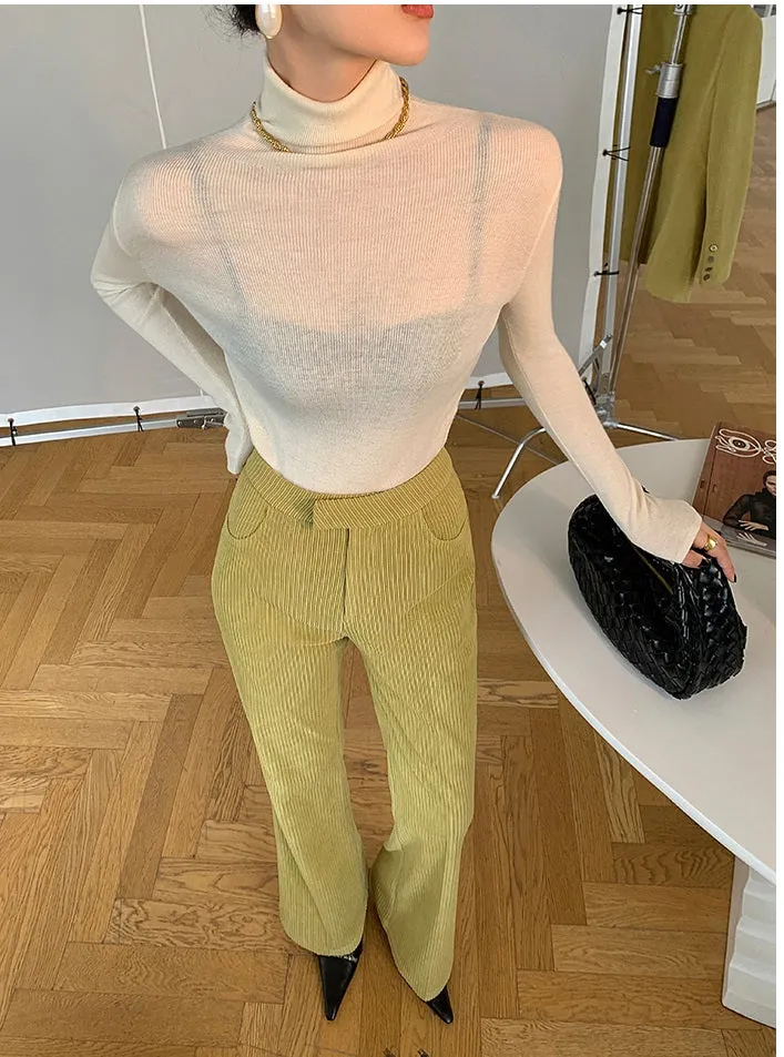 Green WANXO retro corduroy two-piece suit new suit jacket high waist casual wide leg pants- Orfara