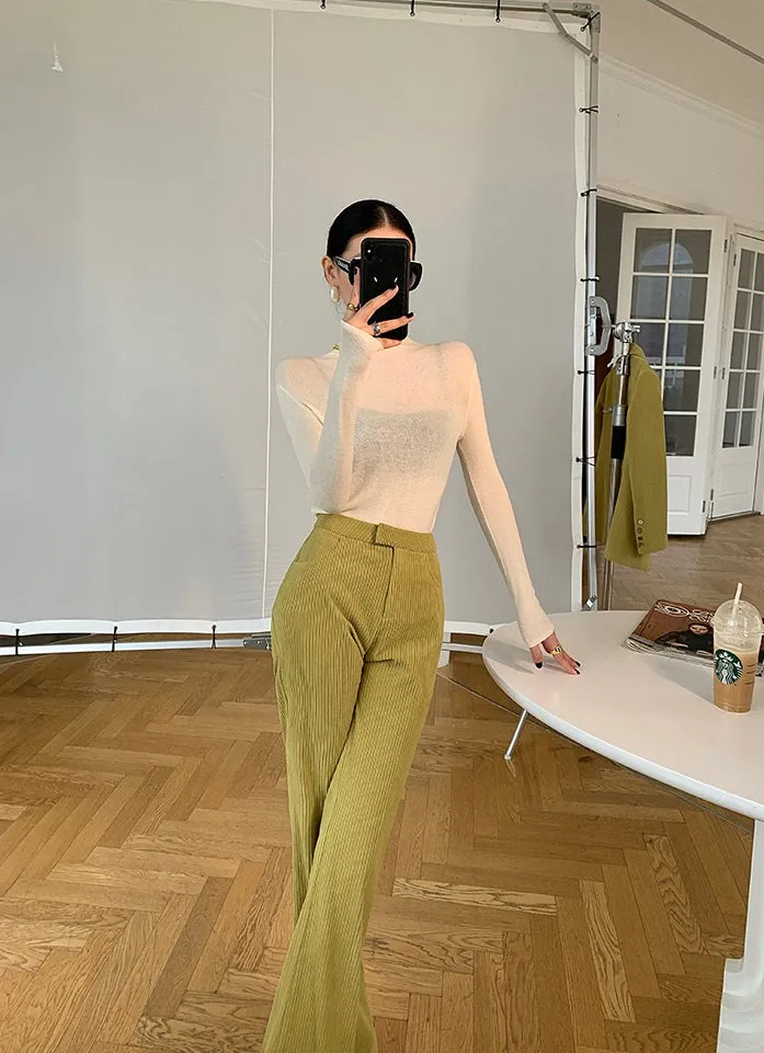 Green WANXO retro corduroy two-piece suit new suit jacket high waist casual wide leg pants- Orfara