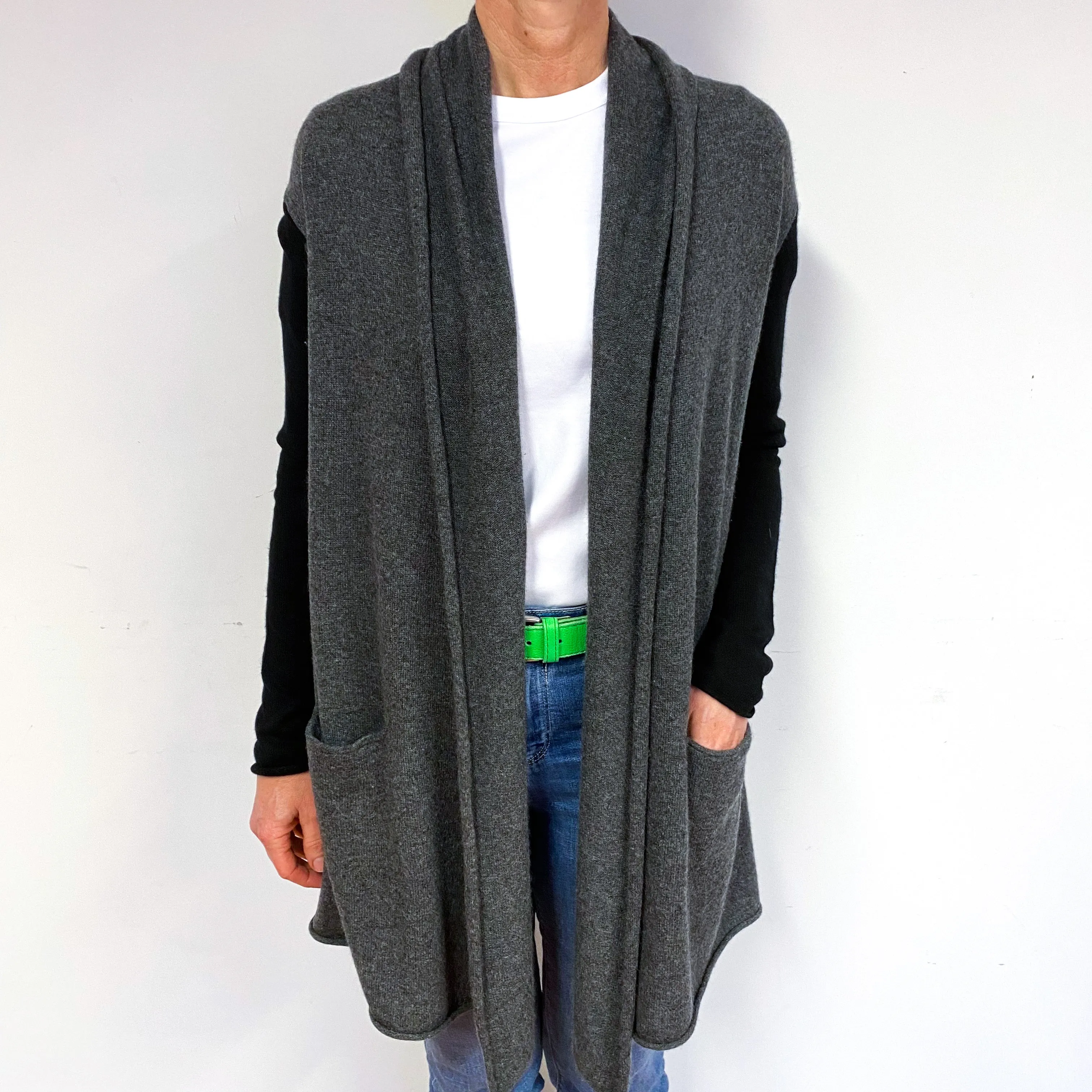 Grey Black Cashmere Waterfall Cardigan Medium