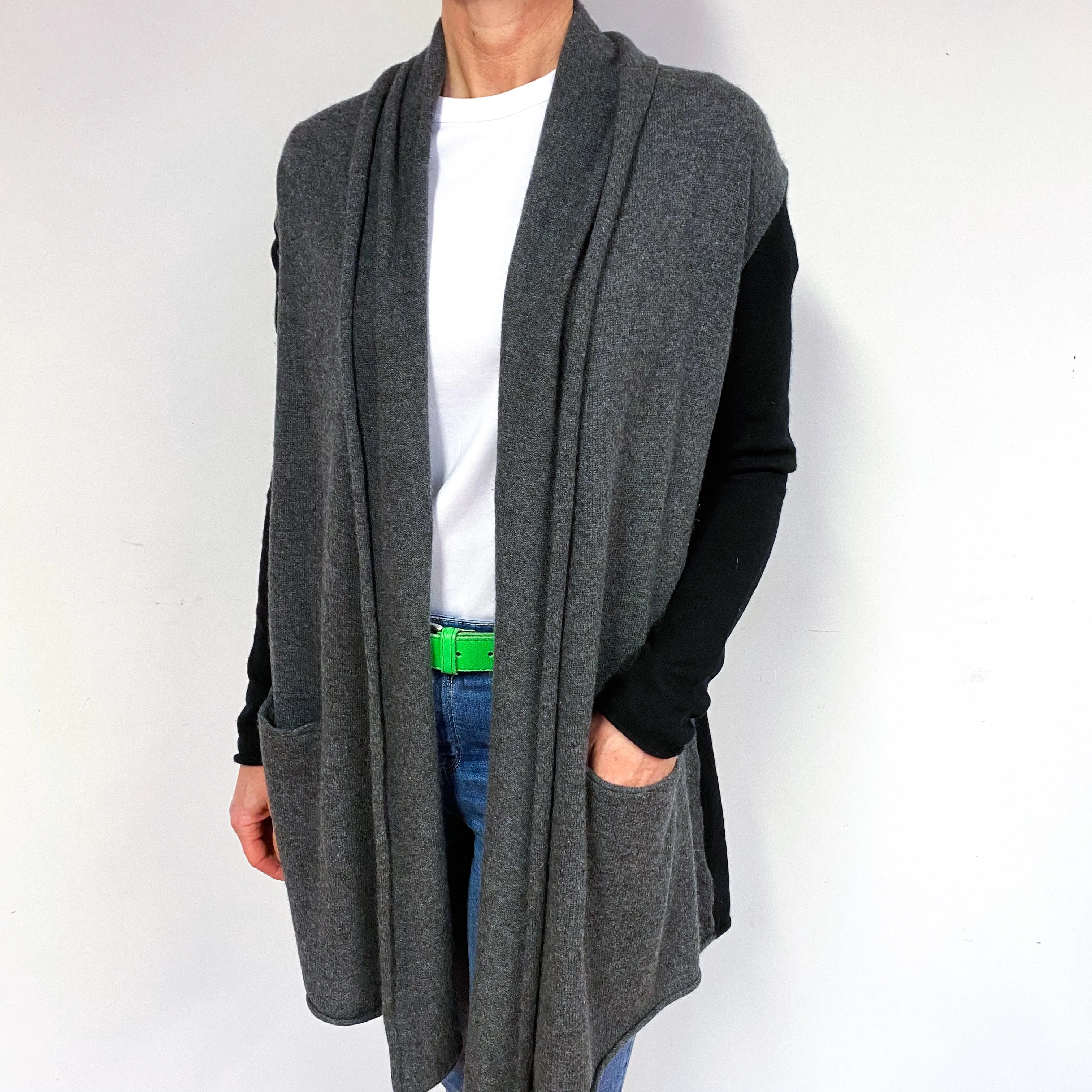 Grey Black Cashmere Waterfall Cardigan Medium