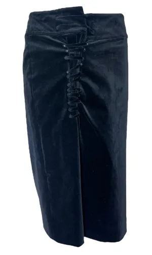 Gucci Tom Ford Era Black Velveteen Lace-Up Pencil Skirt