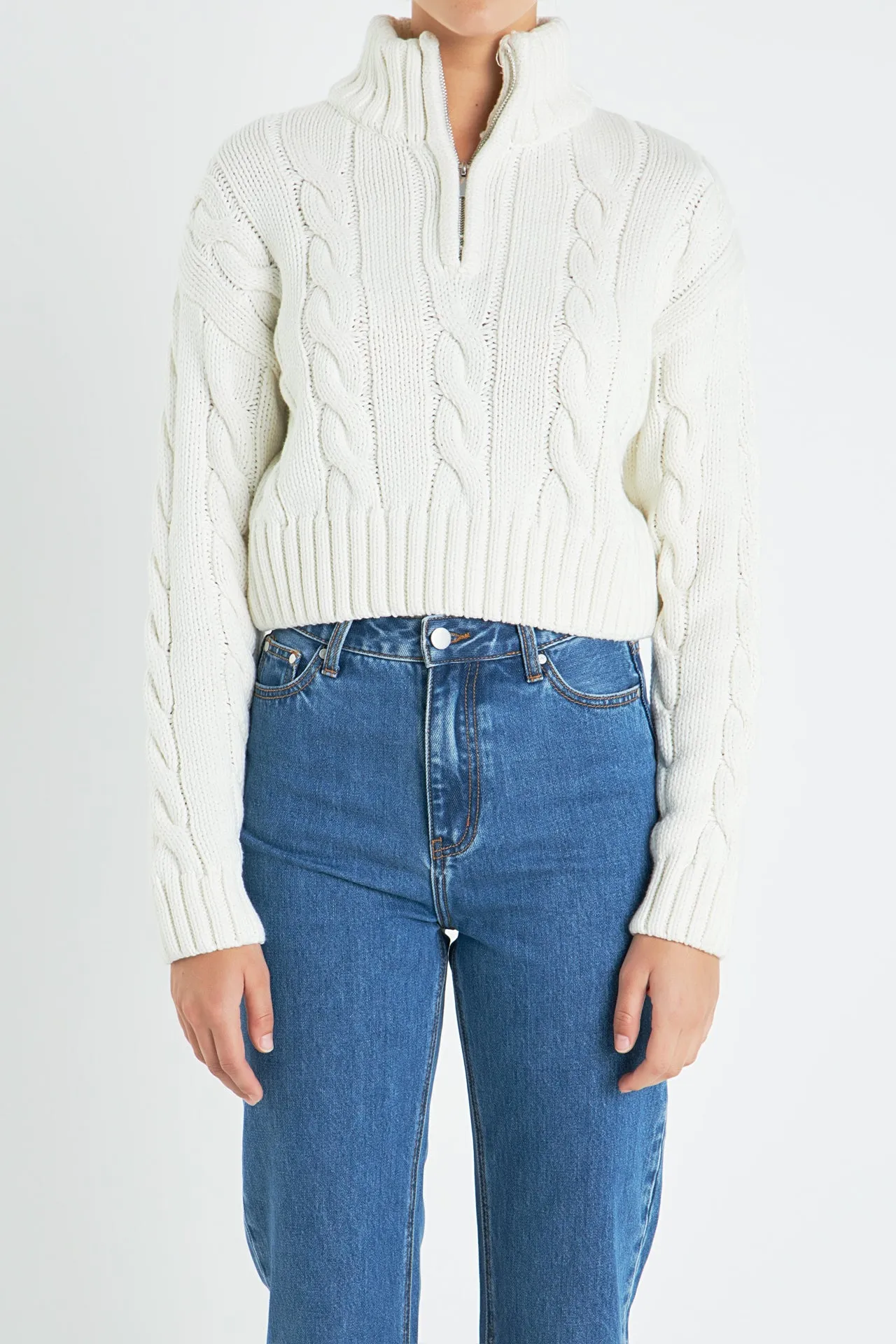 Half Zip Up Cable Knit Sweater