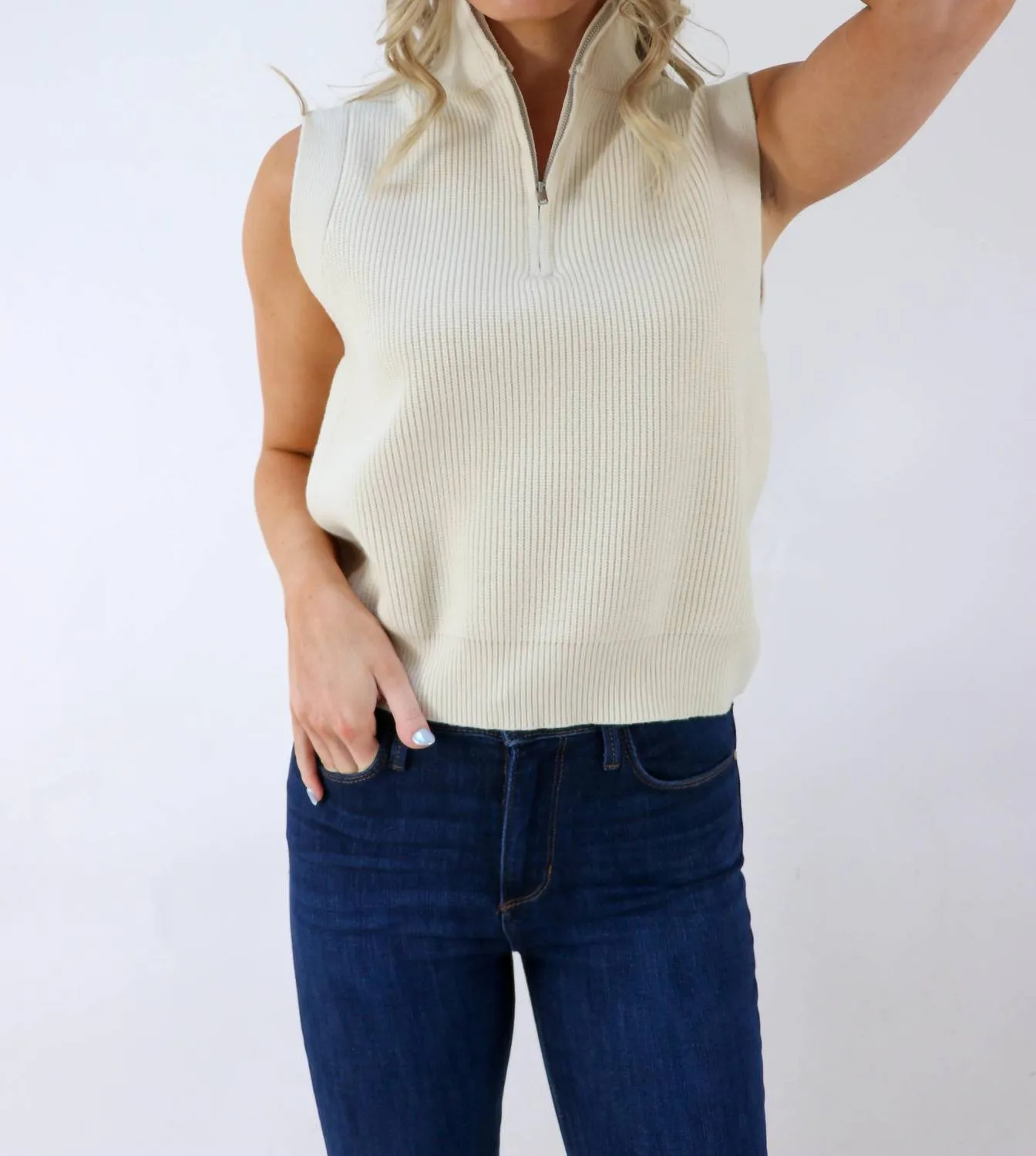 Hold On Cozy Mock Neck Pullover Sweater Vest in Ivory