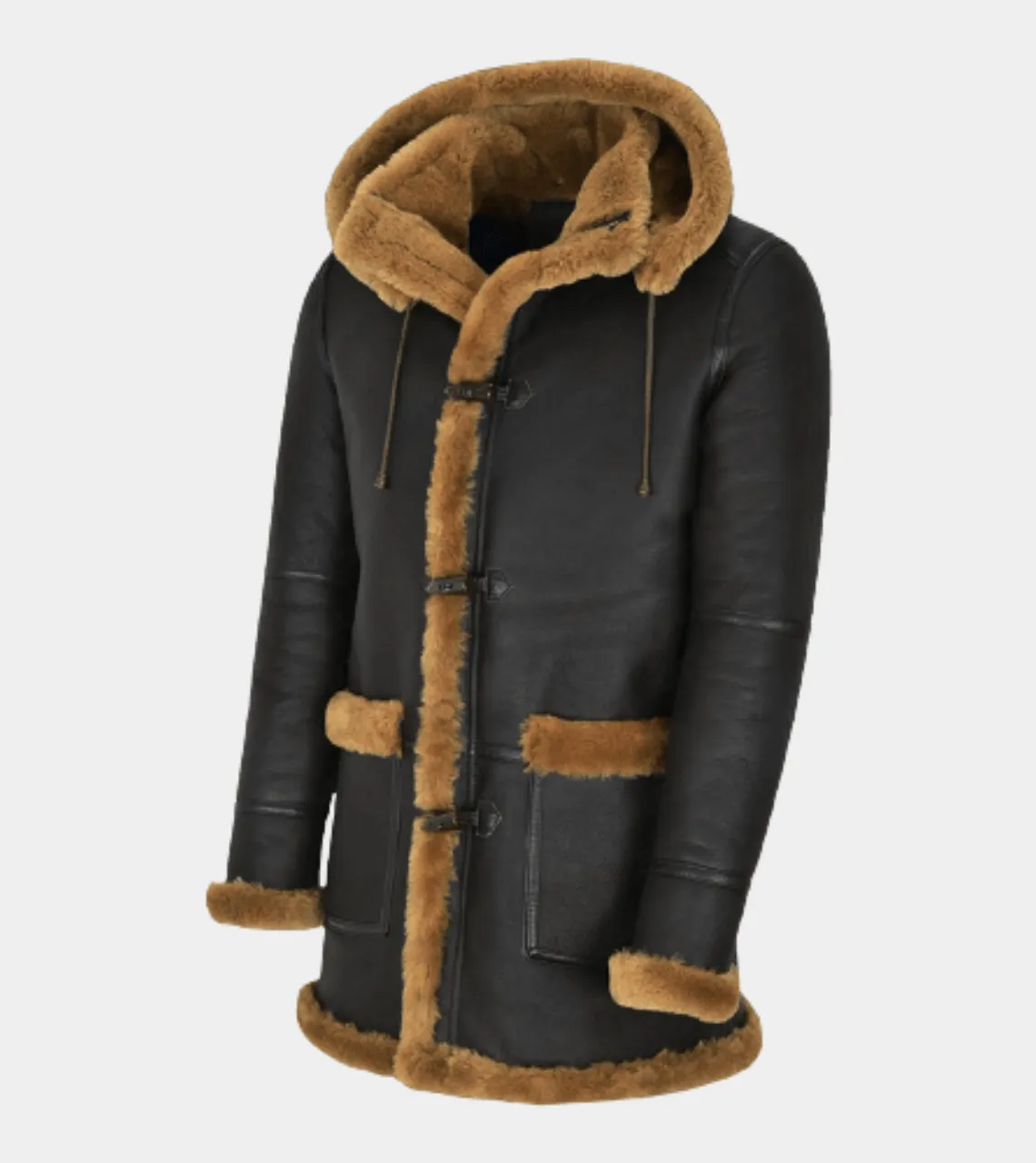 Hooded Brown B3 Shearling Men's Leather Coat