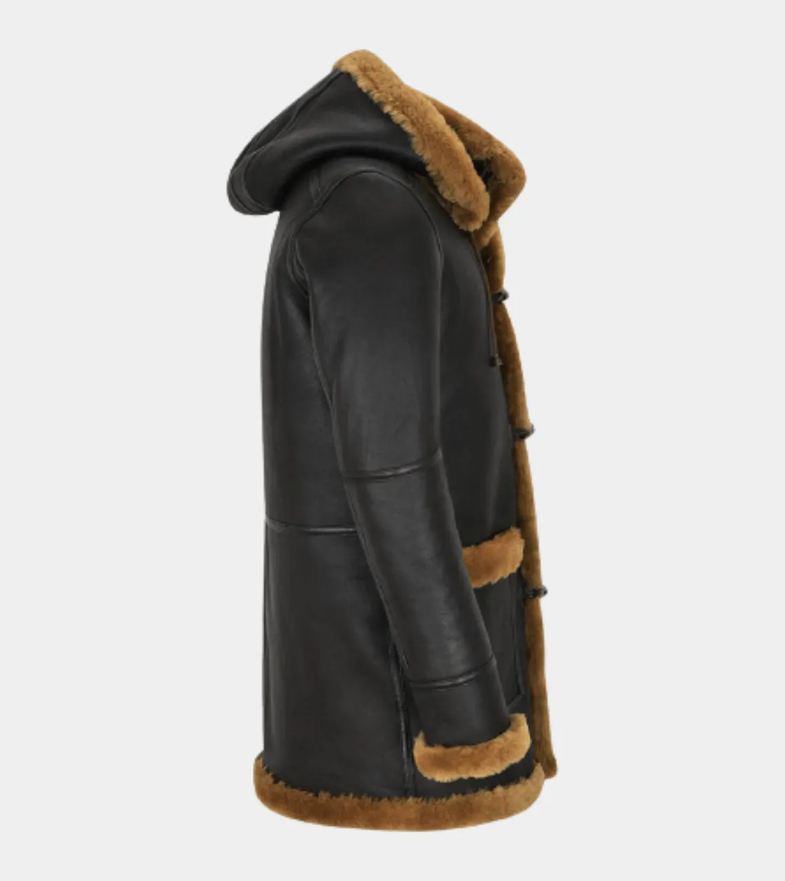 Hooded Brown B3 Shearling Men's Leather Coat