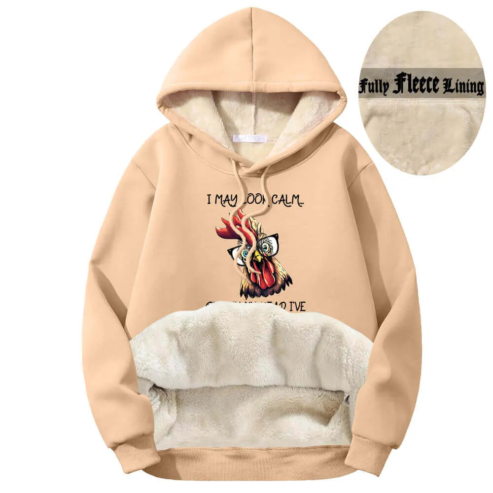 I May Look Calm Cock with Glasses Fleece Sherpa Hoodie