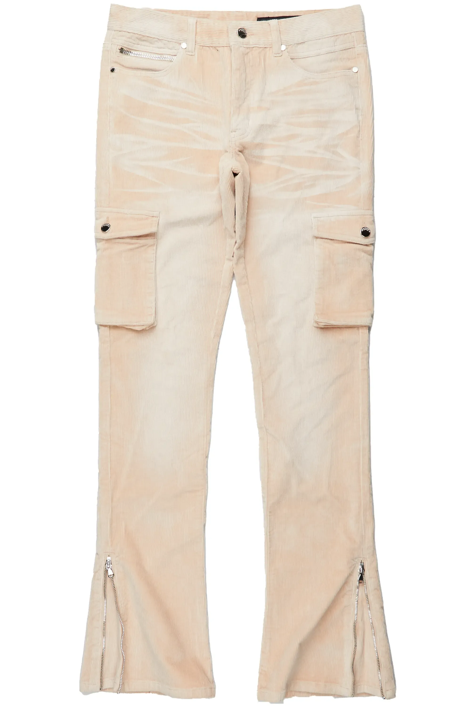 Jaylen Beige Stacked Flare Corduroy Pant