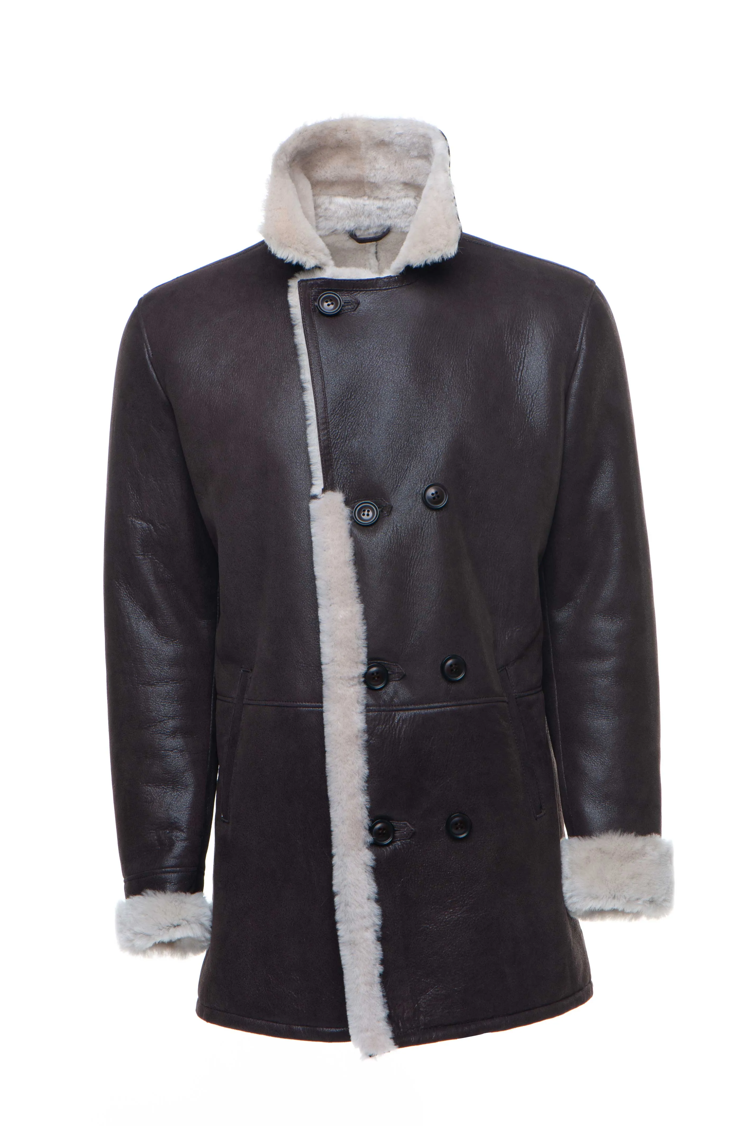 Jozef's 3/4 length brown shearling buttoned coat