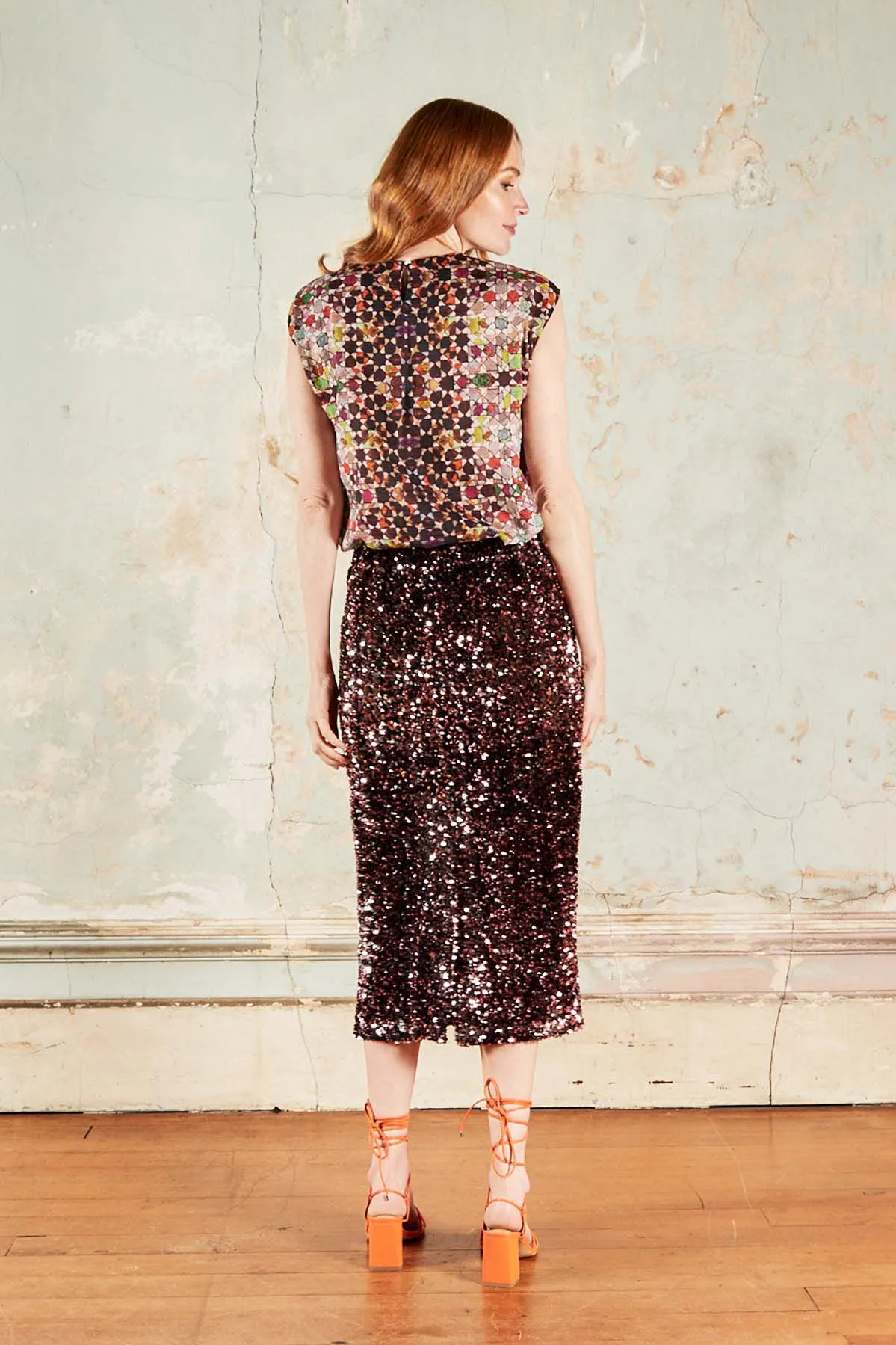 Jubilee Skirt Pink/Silver in Sequinned Velvet