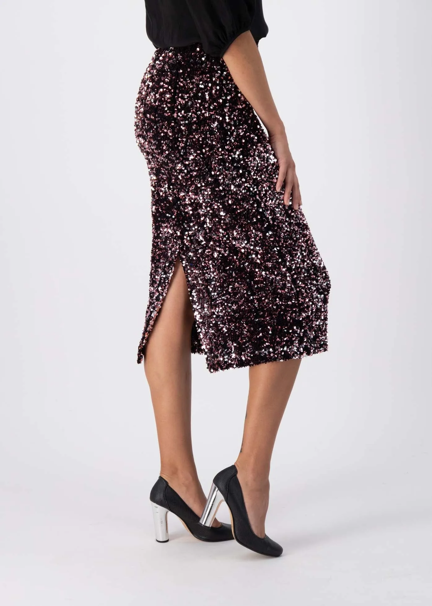 Jubilee Skirt Pink/Silver in Sequinned Velvet