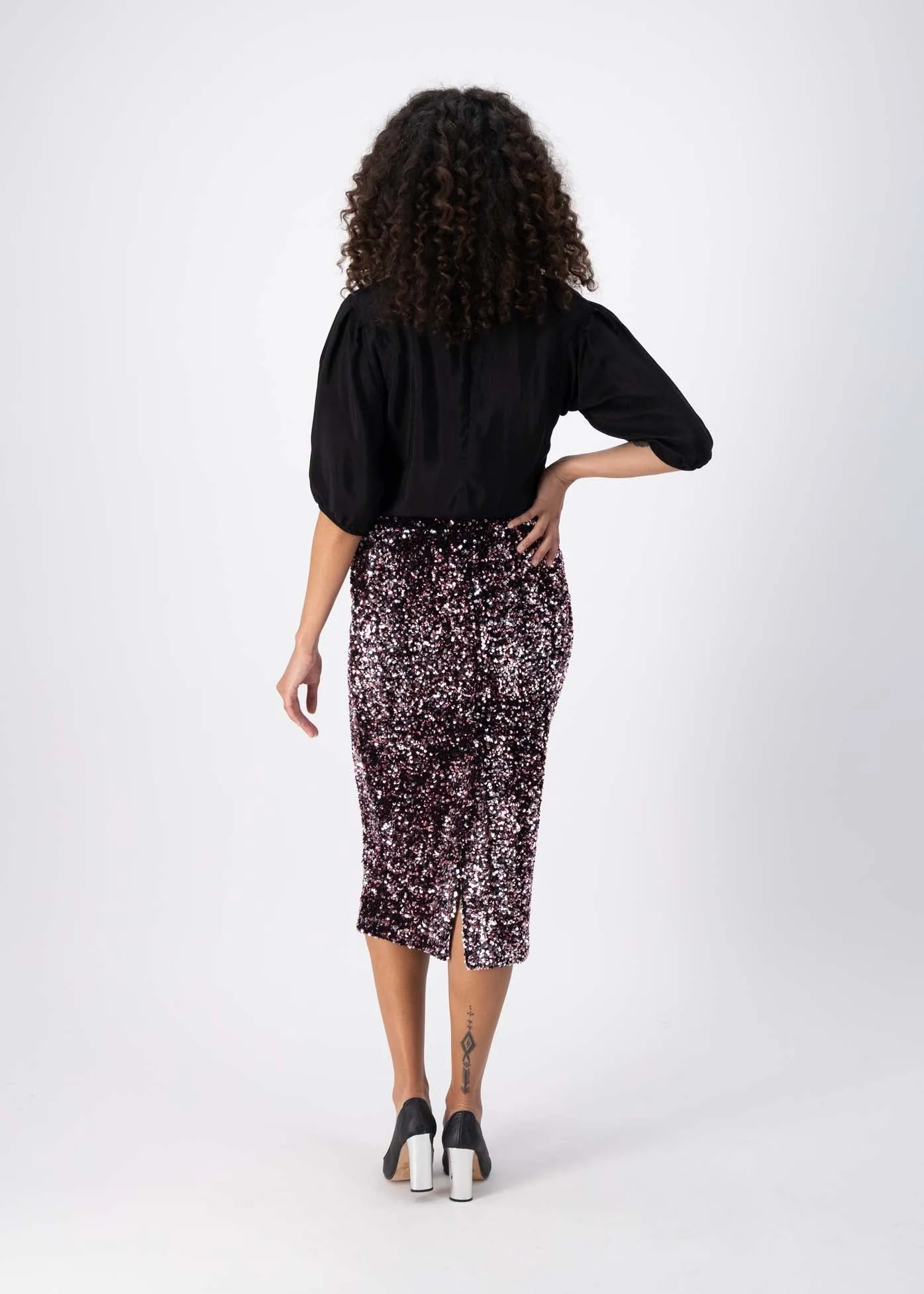 Jubilee Skirt Pink/Silver in Sequinned Velvet