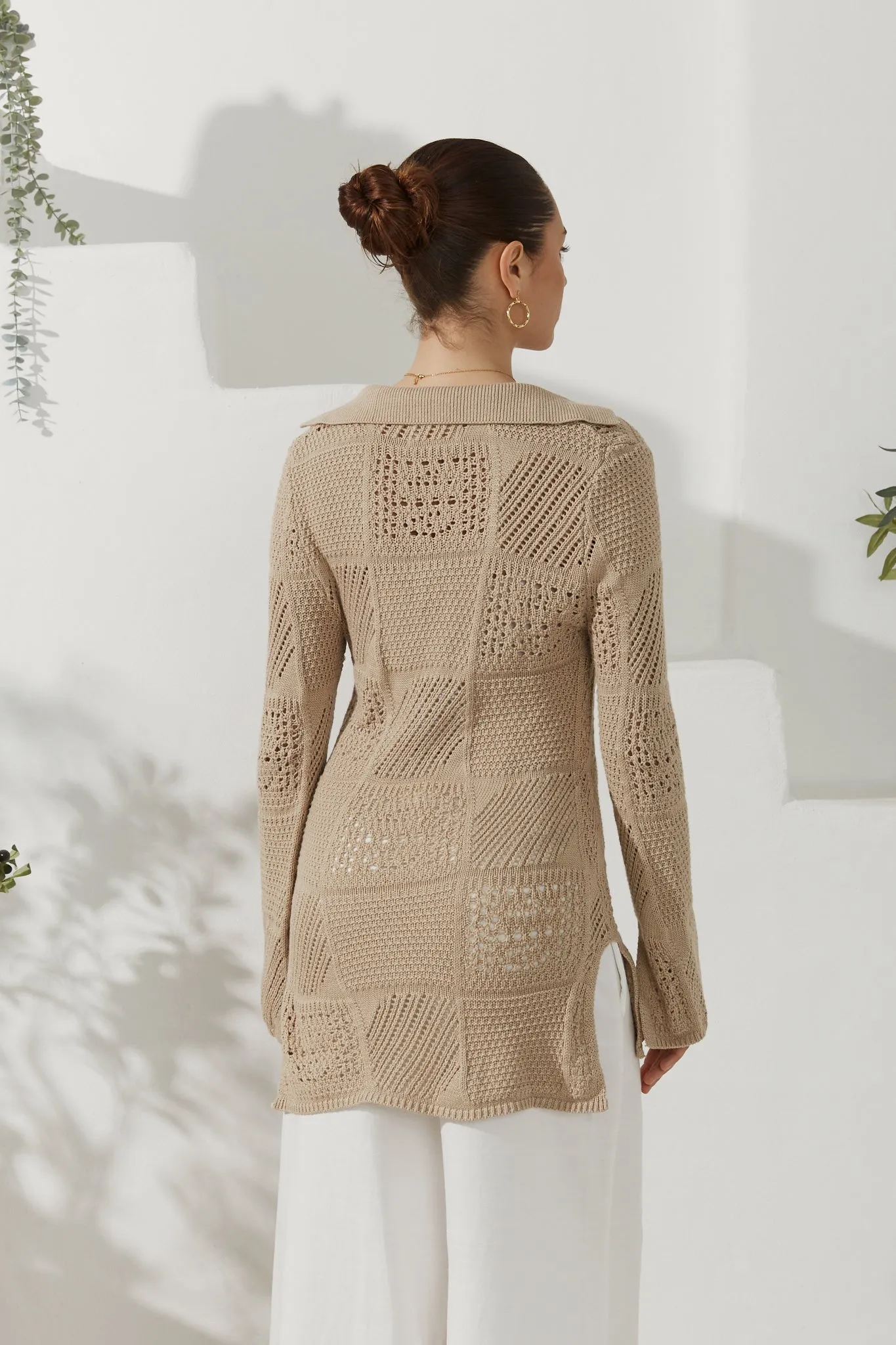 Kaori Beige Crochet Knit Cardigan