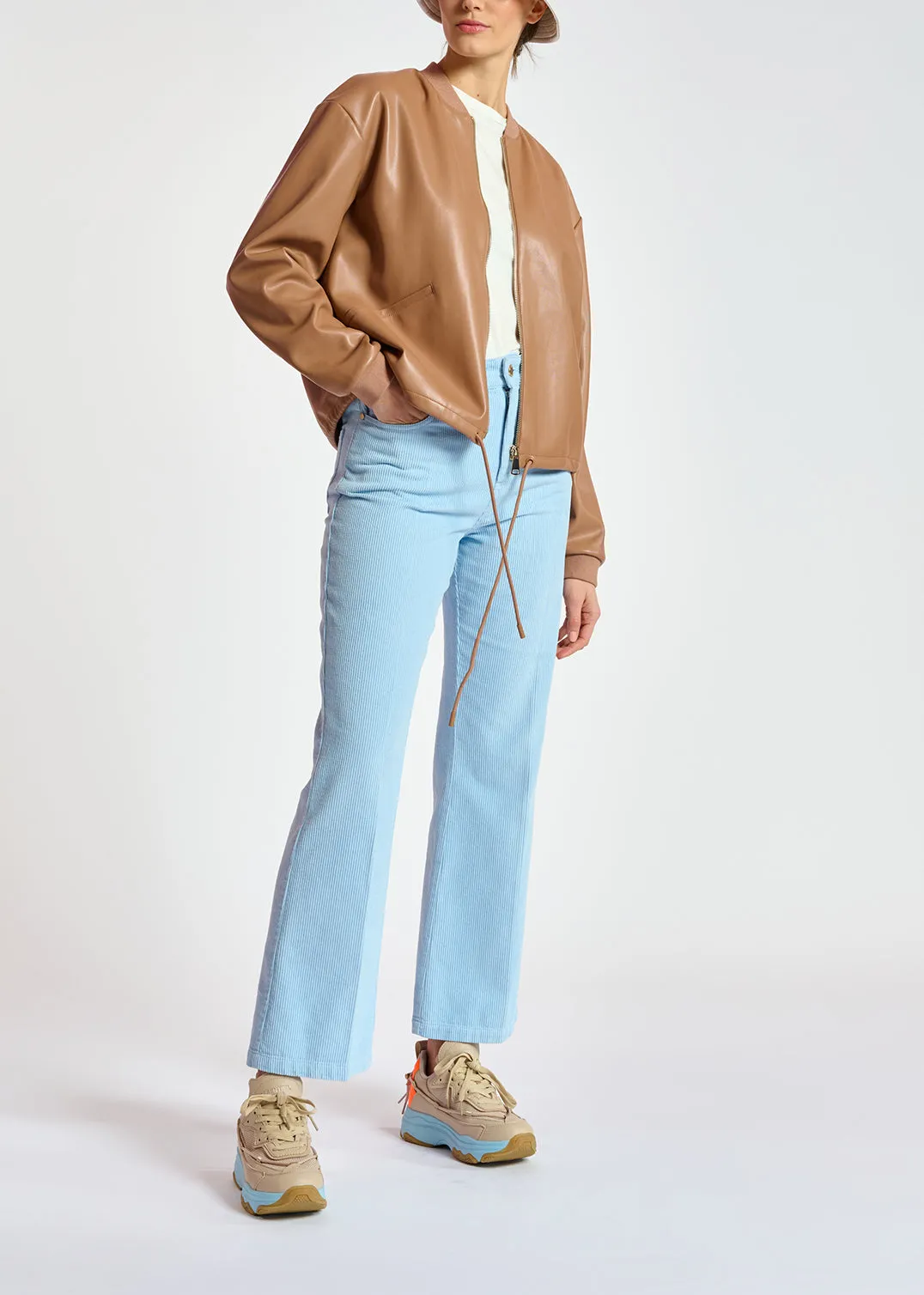 Light blue cotton-corduroy flared-fit pants