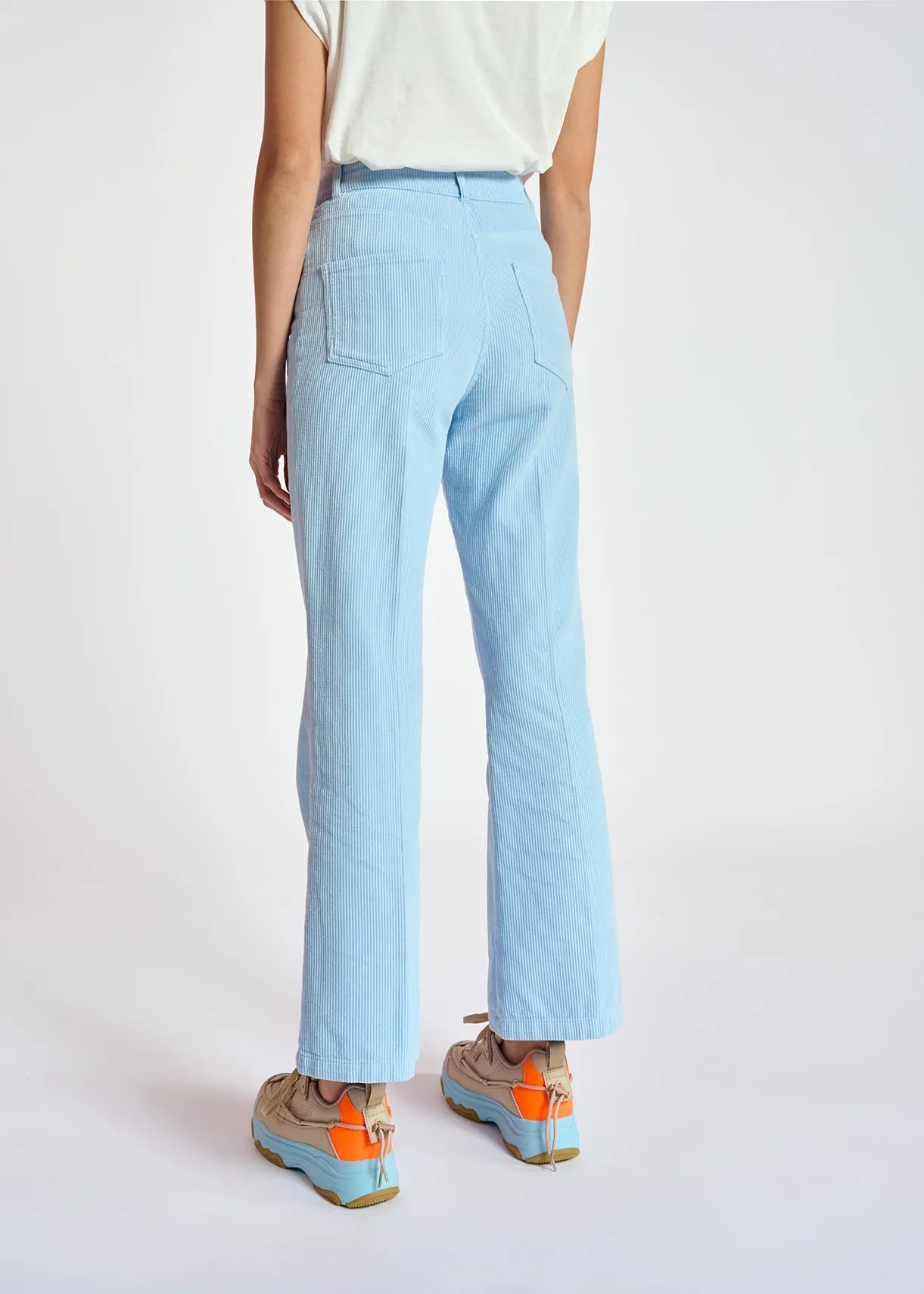 Light blue cotton-corduroy flared-fit pants