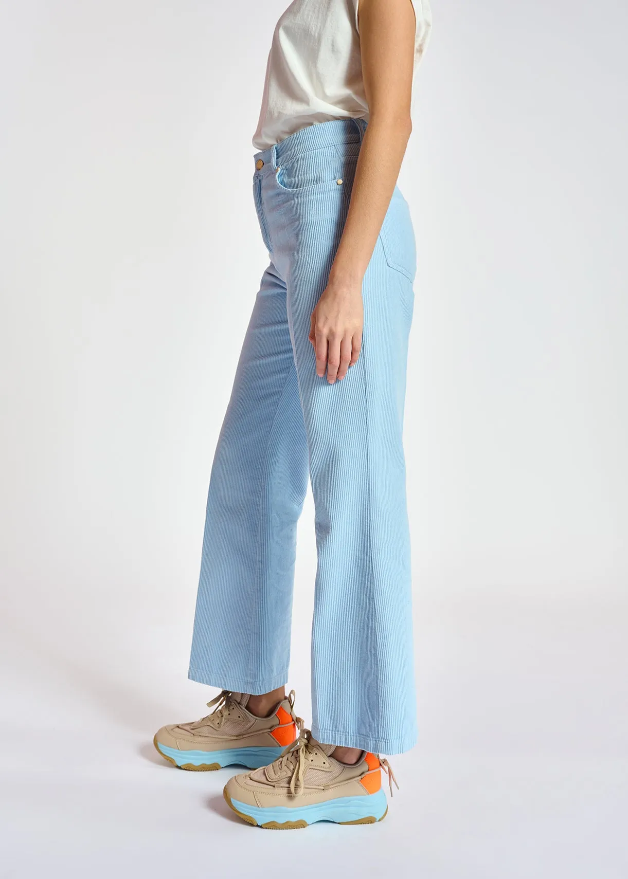 Light blue cotton-corduroy flared-fit pants