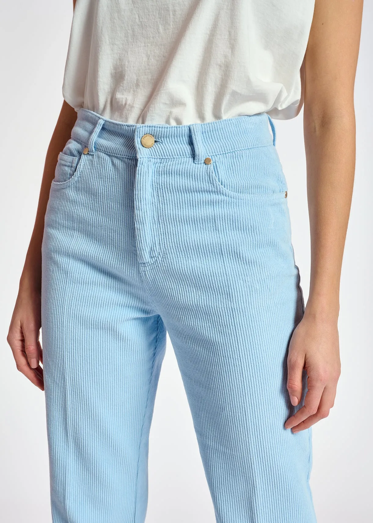 Light blue cotton-corduroy flared-fit pants