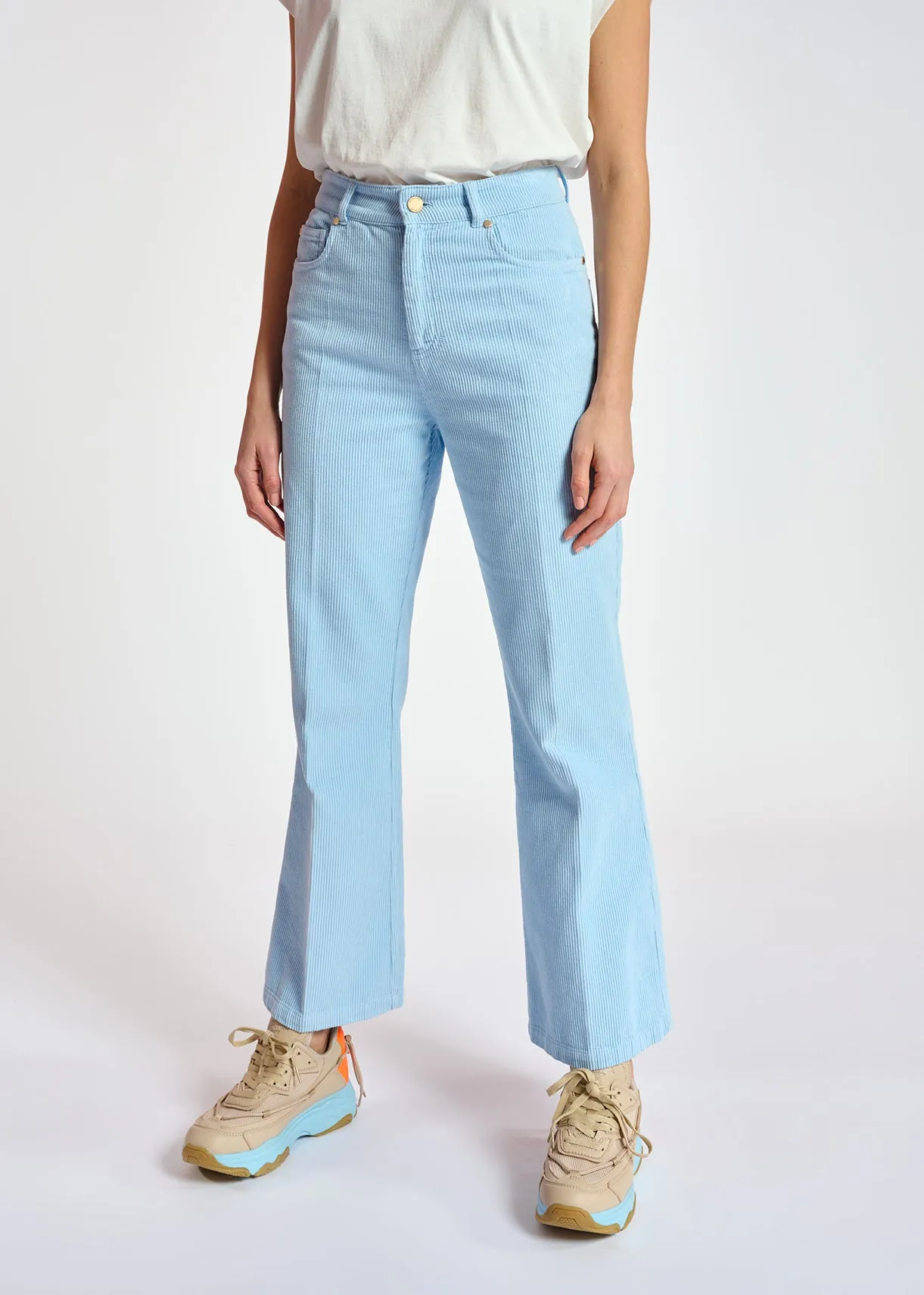 Light blue cotton-corduroy flared-fit pants