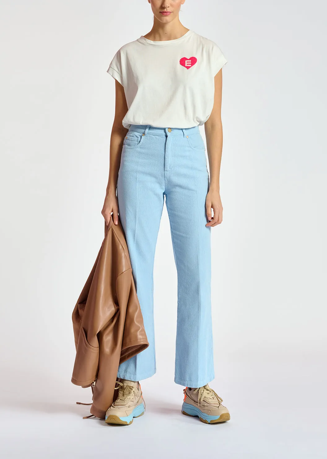 Light blue cotton-corduroy flared-fit pants