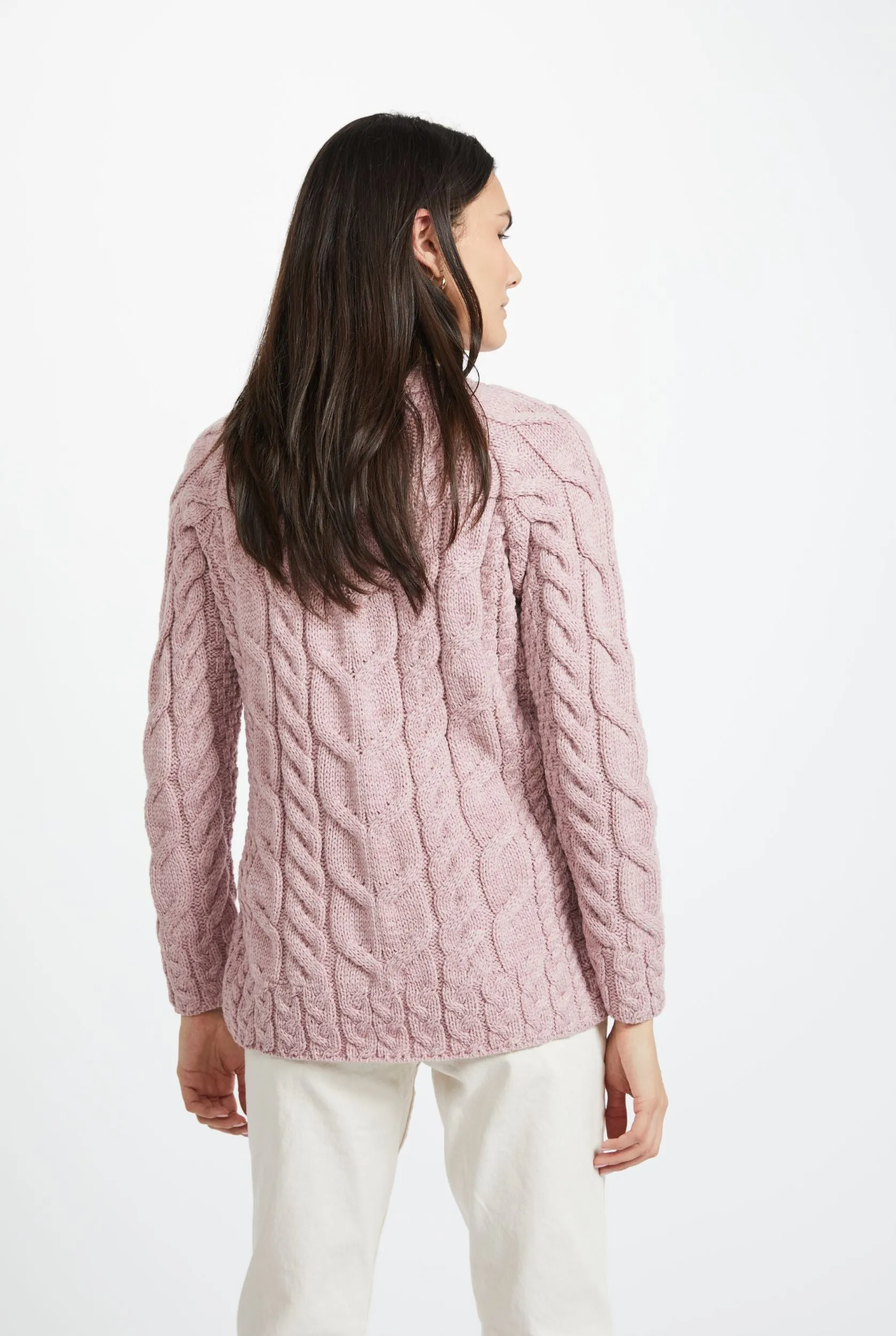 Listowel Ladies Aran Cabled Sweater | Pink