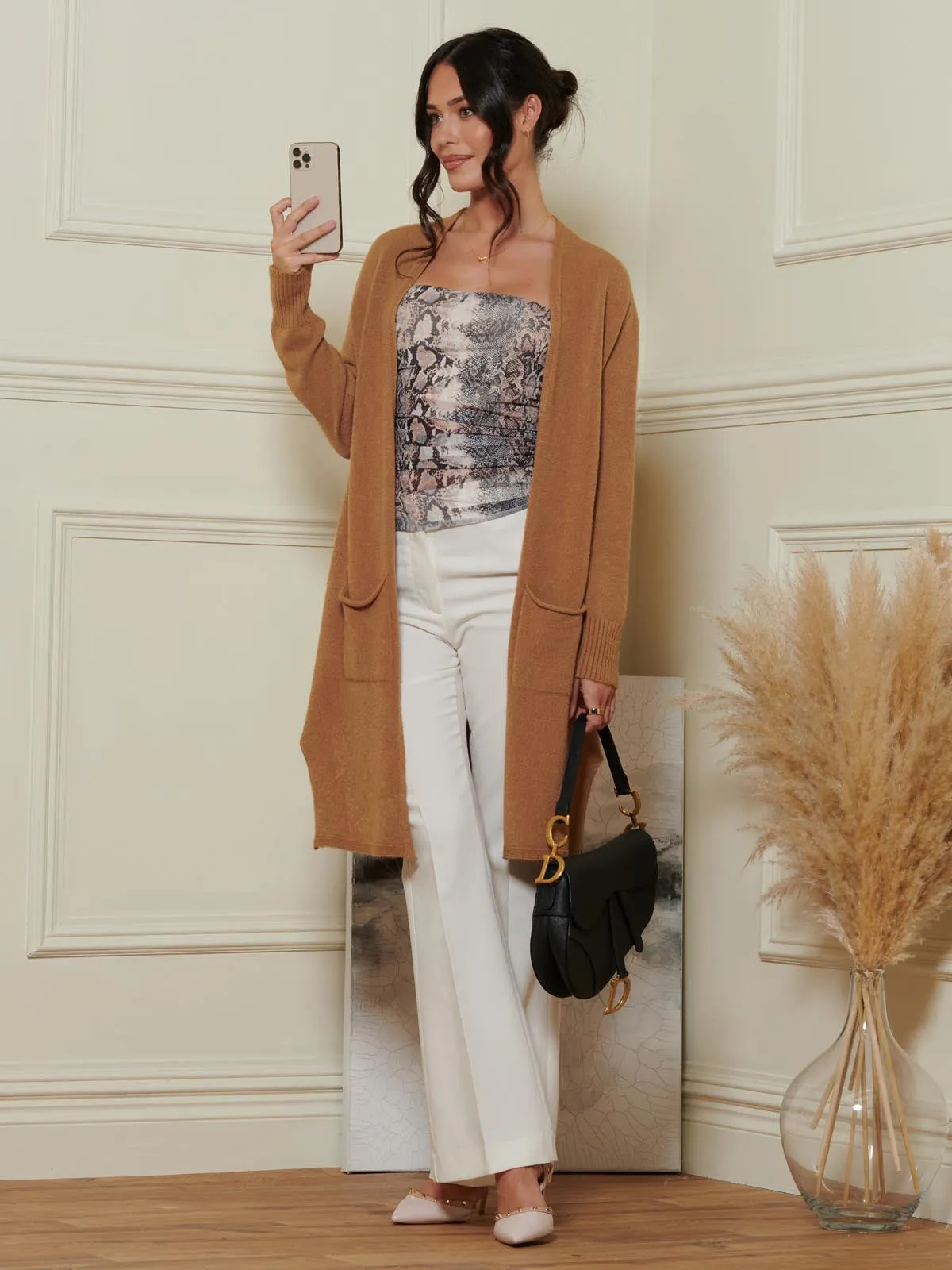 Longline Soft Knitted Cardigan, Camel