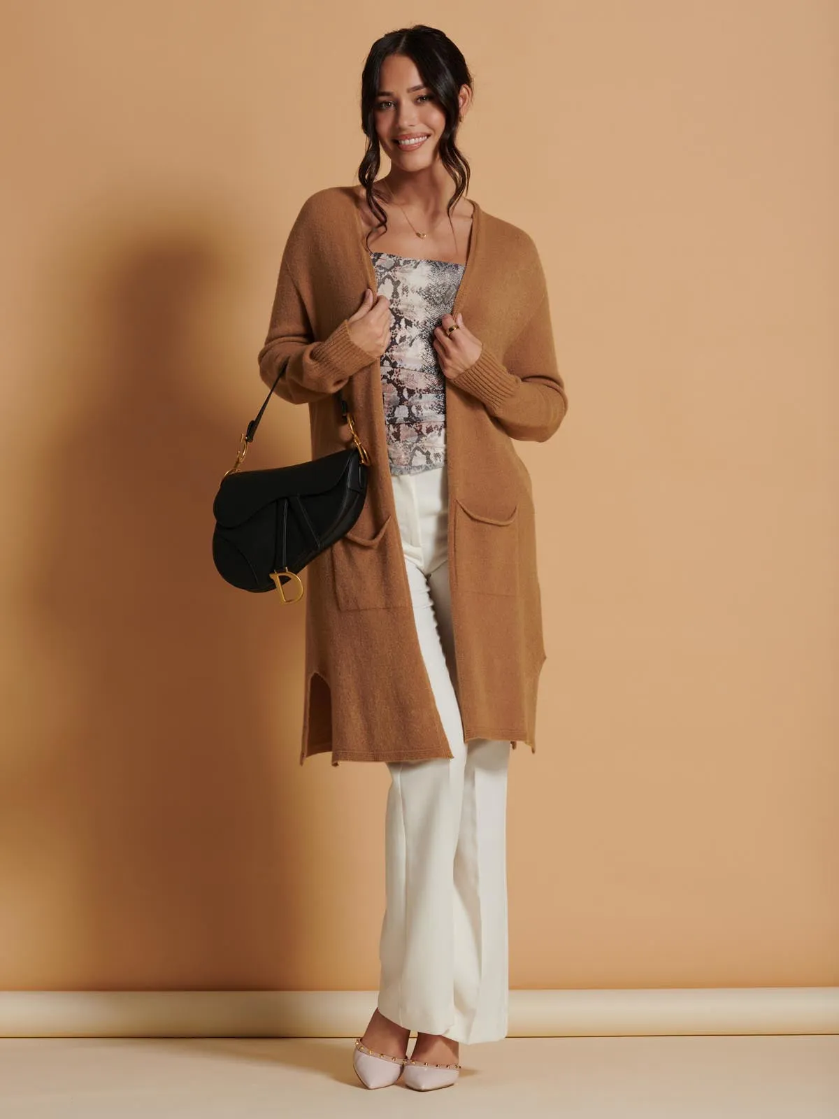 Longline Soft Knitted Cardigan, Camel