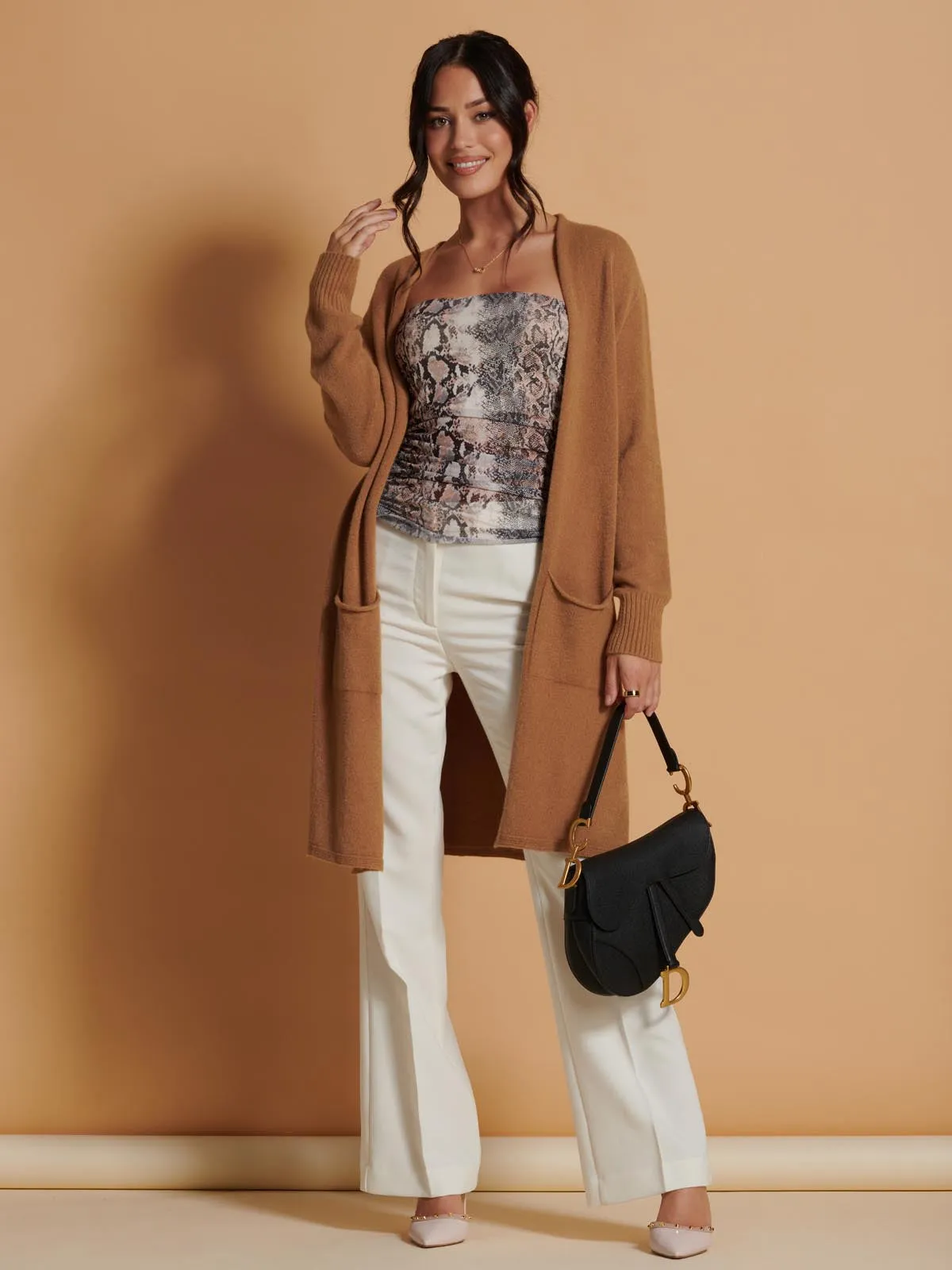 Longline Soft Knitted Cardigan, Camel