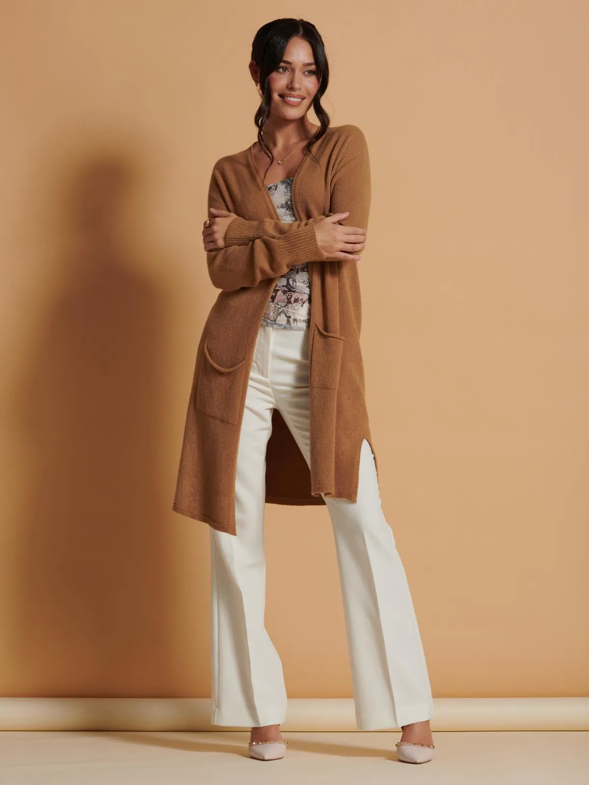 Longline Soft Knitted Cardigan, Camel