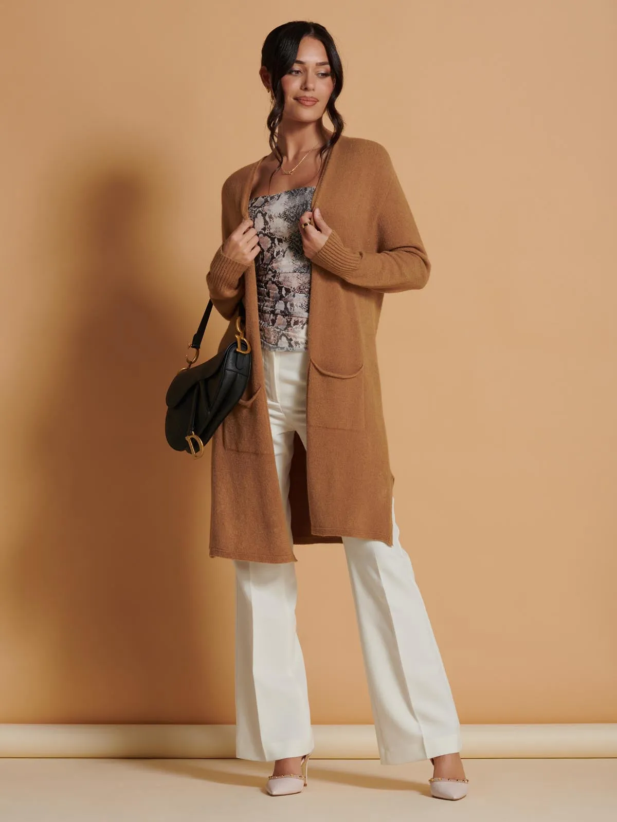 Longline Soft Knitted Cardigan, Camel