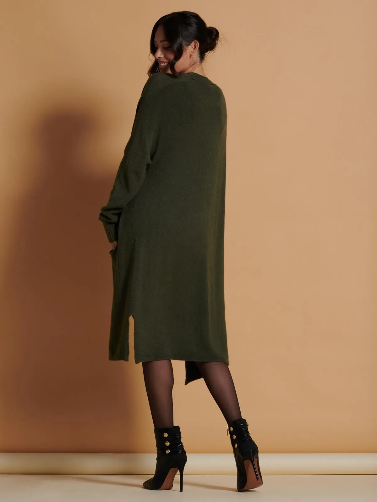 Longline Soft Knitted Cardigan, Soldier Green