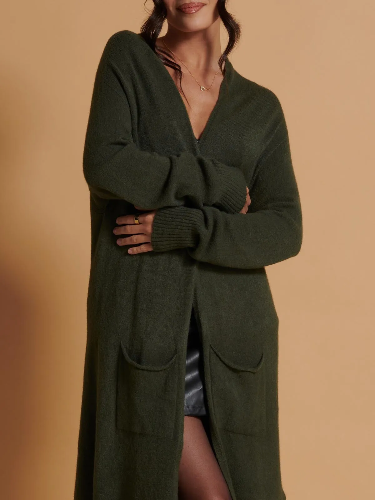 Longline Soft Knitted Cardigan, Soldier Green