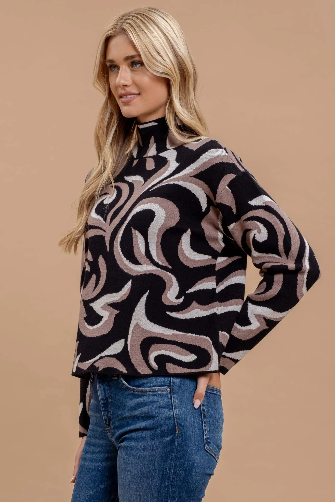 MARBLE TURTLENECK LONG SLEEVE KNIT SWEATER