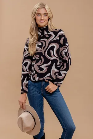 MARBLE TURTLENECK LONG SLEEVE KNIT SWEATER