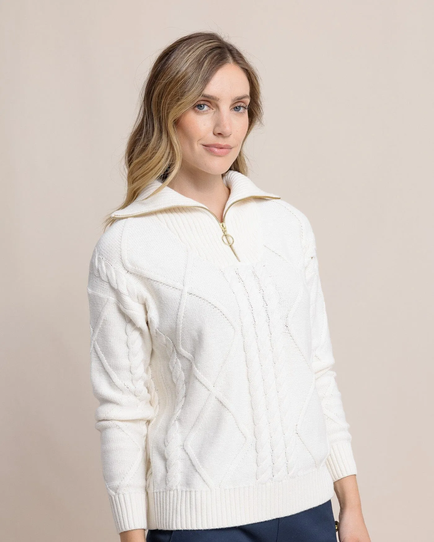 Marta Cable Knit Quarter Zip Sweater