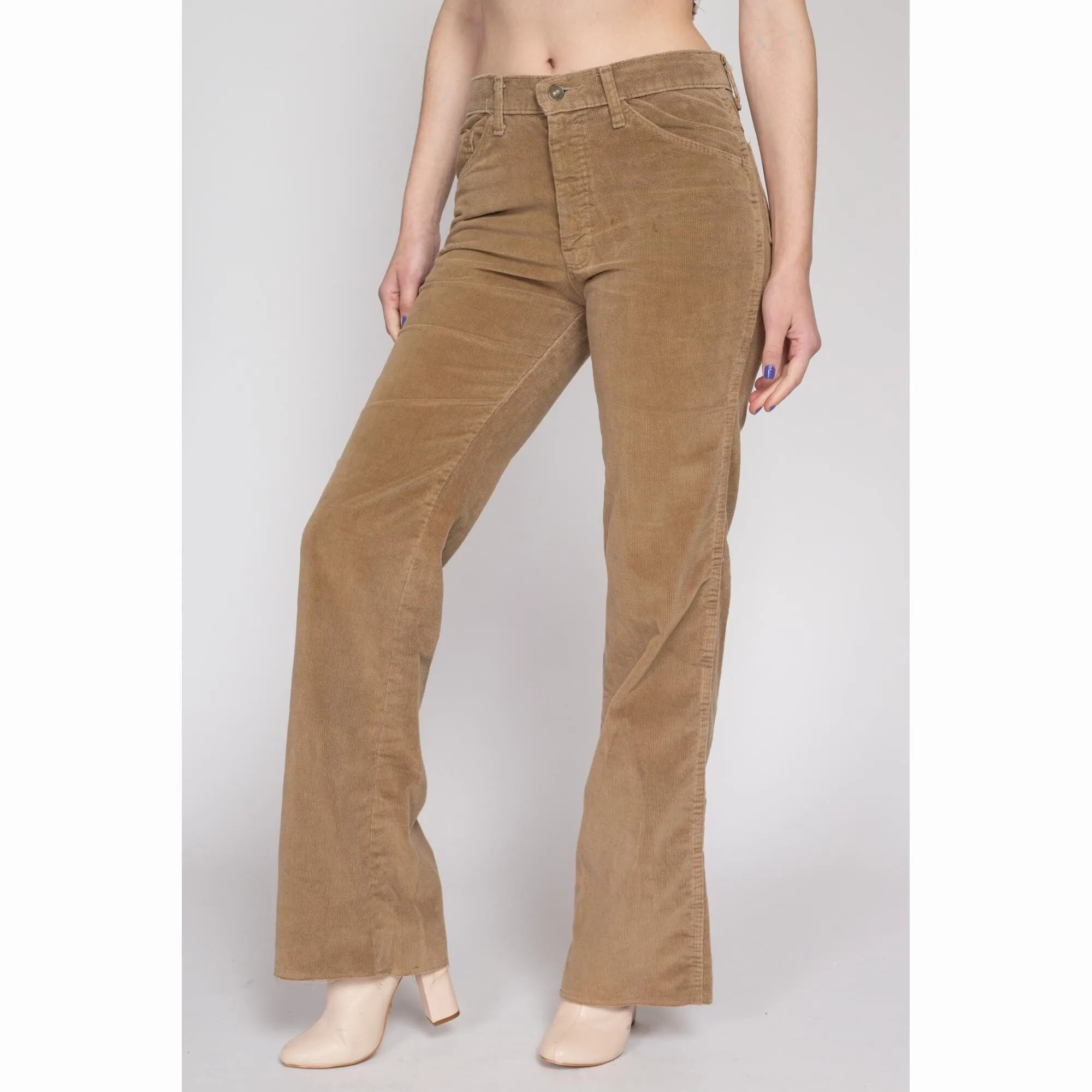 Medium 70s Tan Corduroy Mid Rise Flared Pants