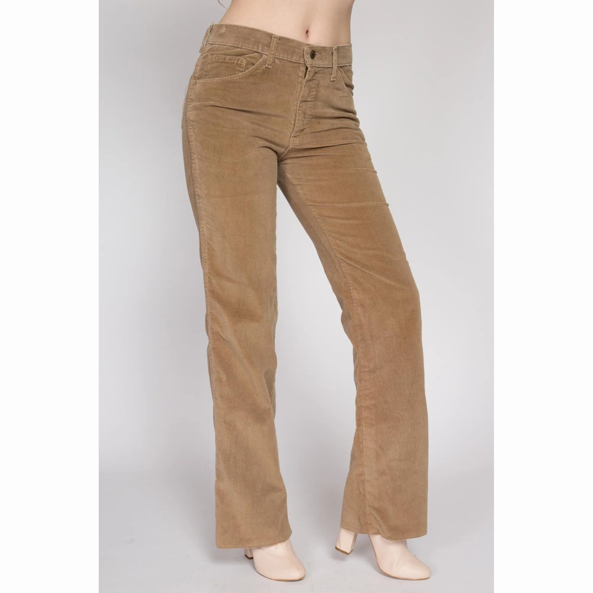 Medium 70s Tan Corduroy Mid Rise Flared Pants