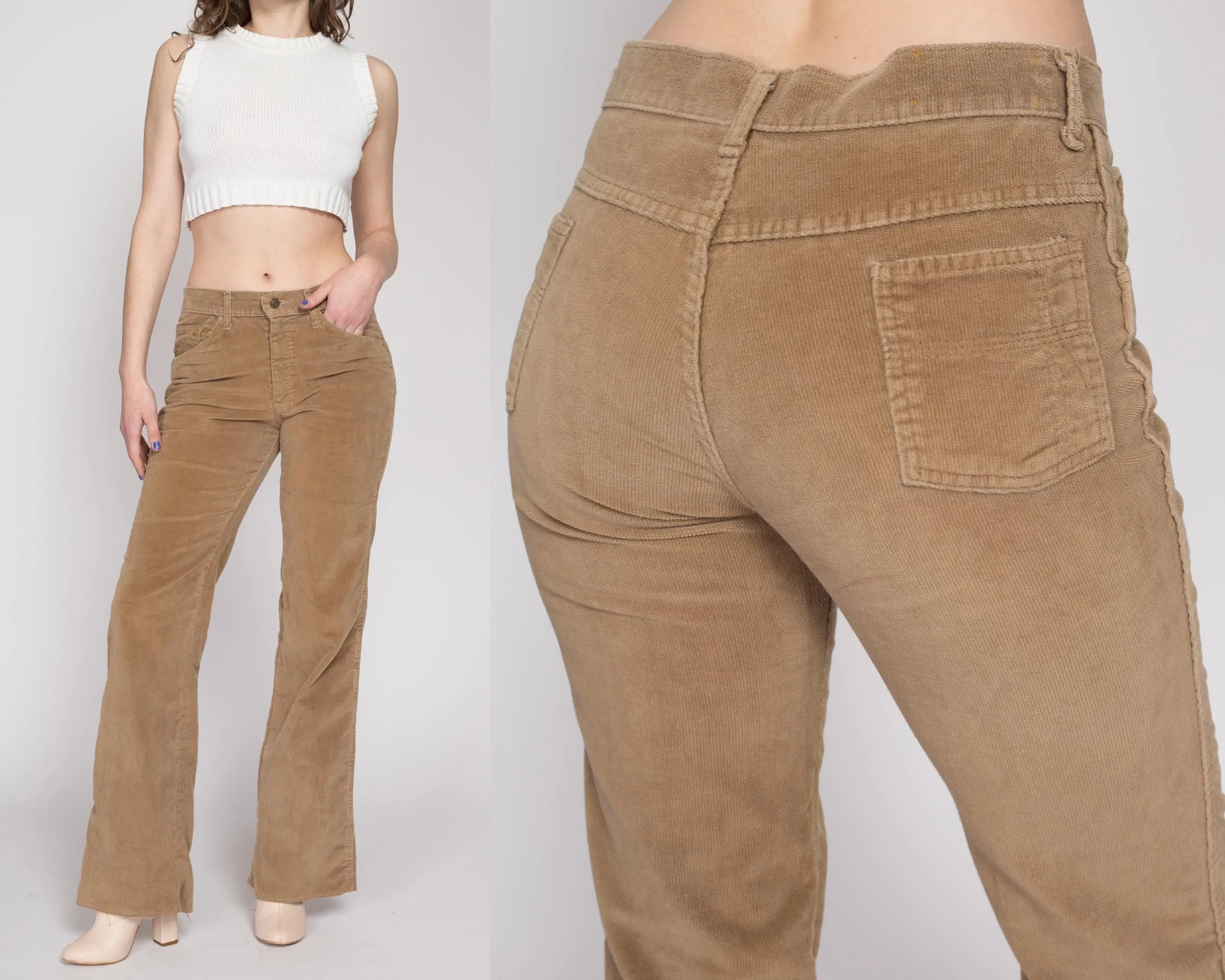 Medium 70s Tan Corduroy Mid Rise Flared Pants