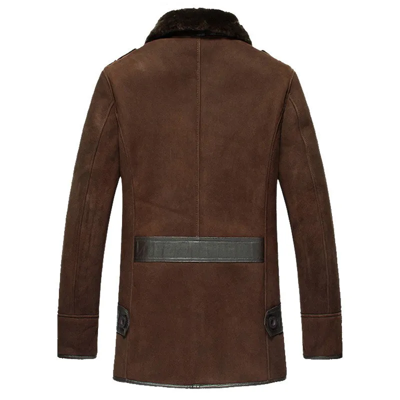 Men's Brown Sheepskin Shearling Coat for Winter