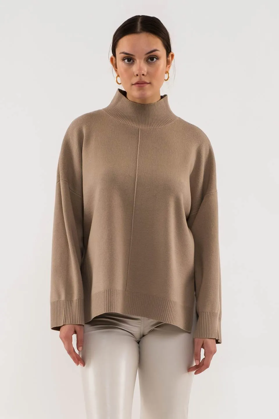 MOCK NECK FRONT SEAM PULLOVER SWEATER