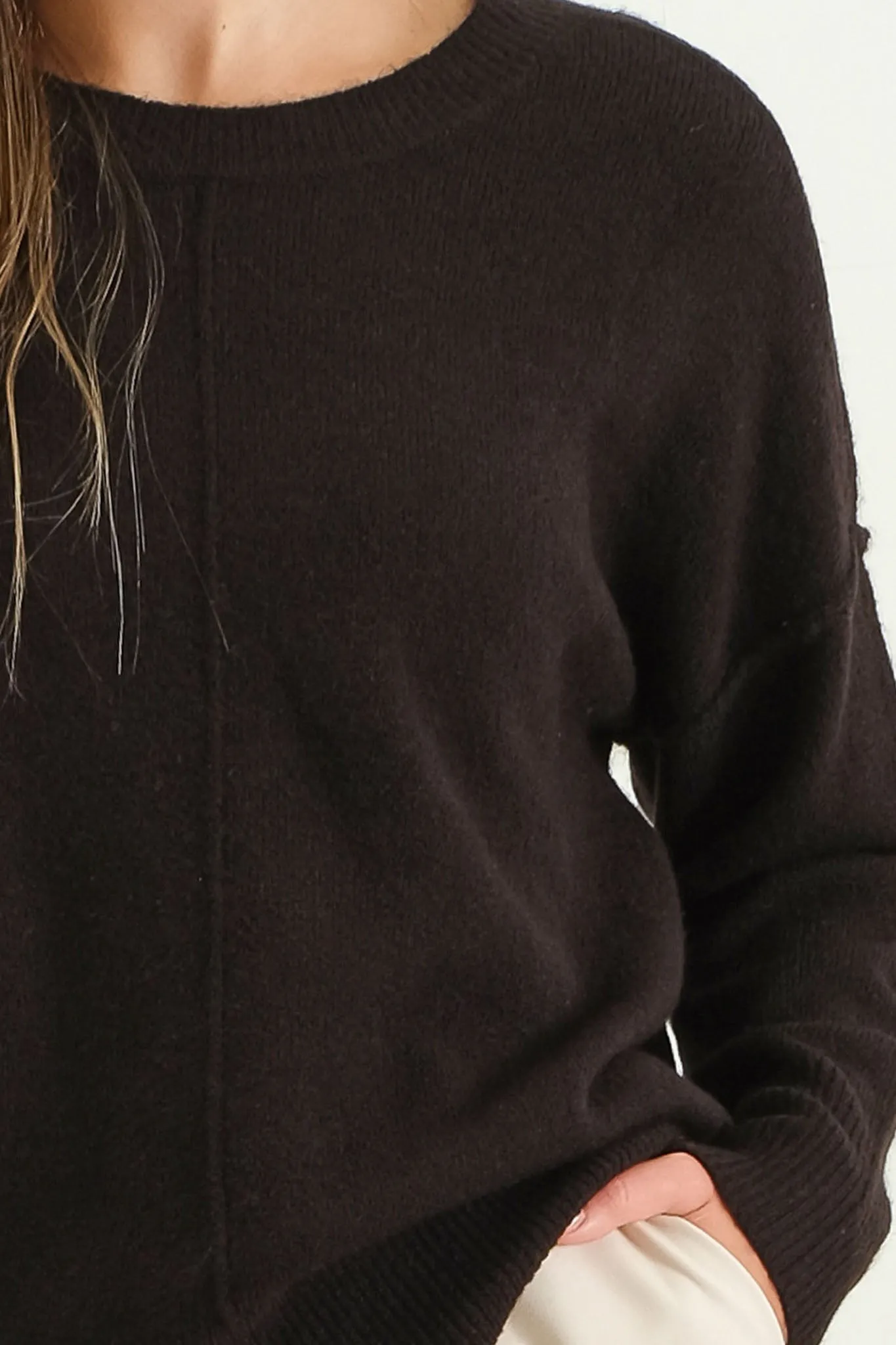 MOCK NECK FRONT SEAM PULLOVER SWEATER