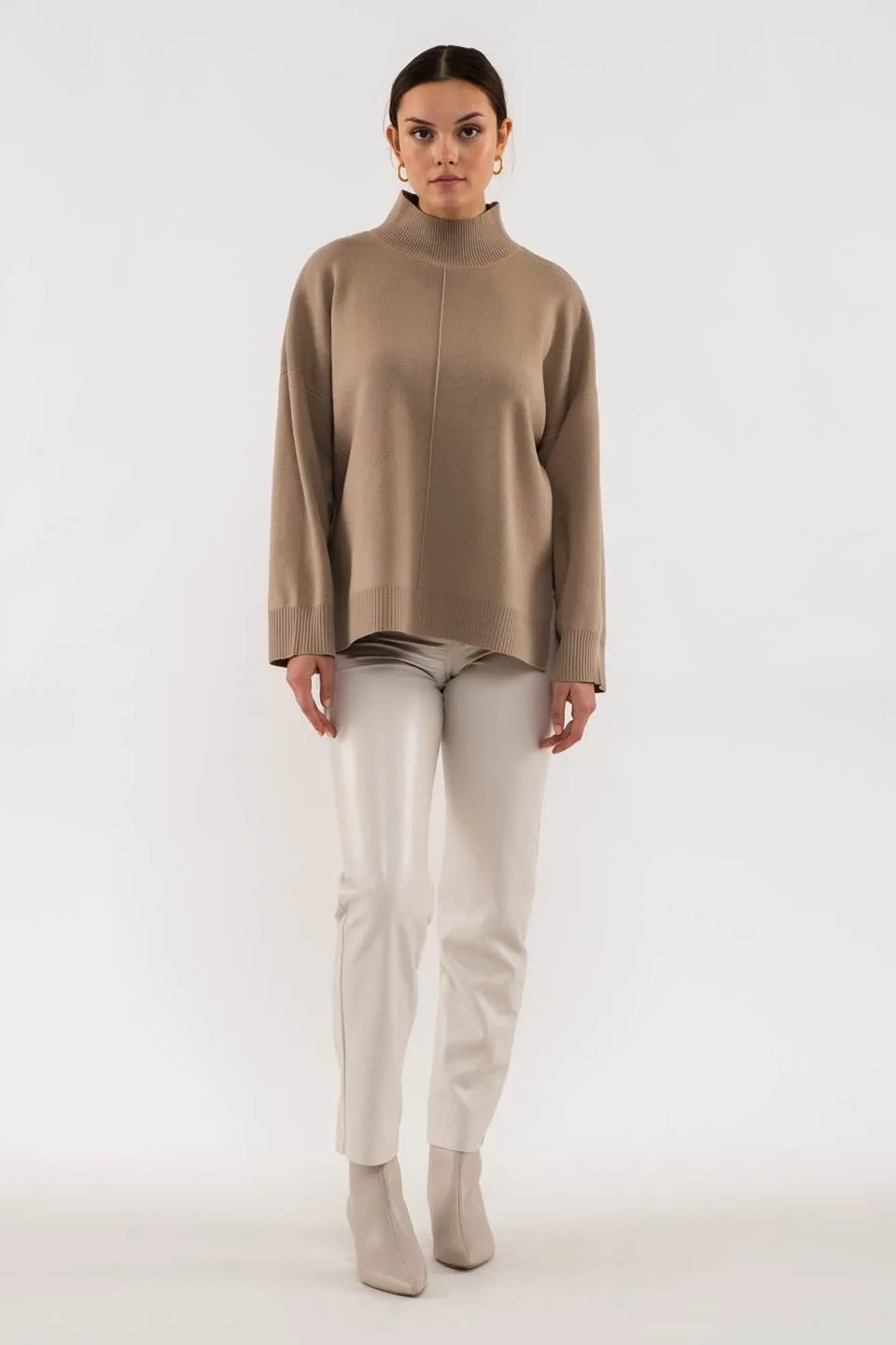 MOCK NECK FRONT SEAM PULLOVER SWEATER