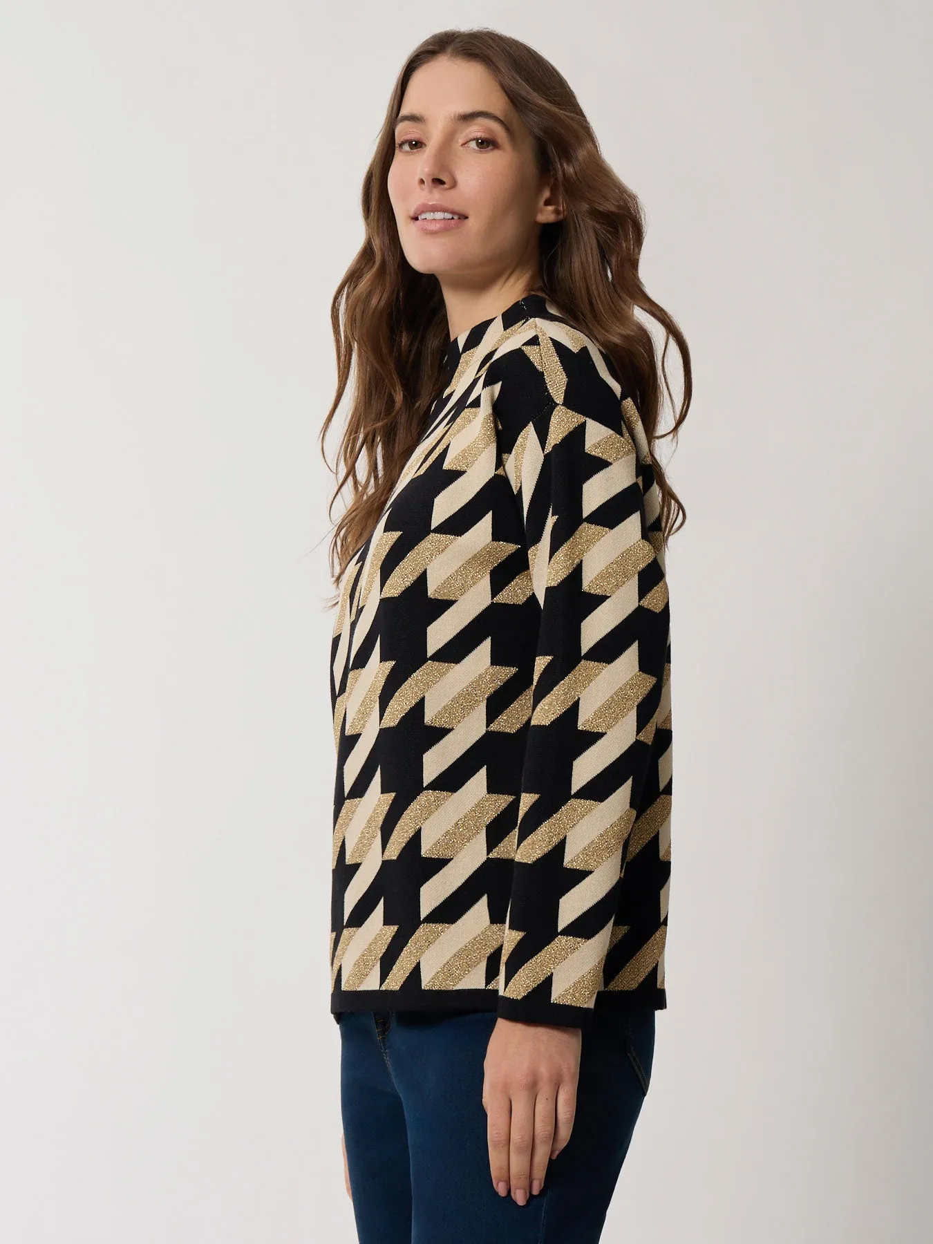 Mock Neck Shimmer Jacquard Sweater