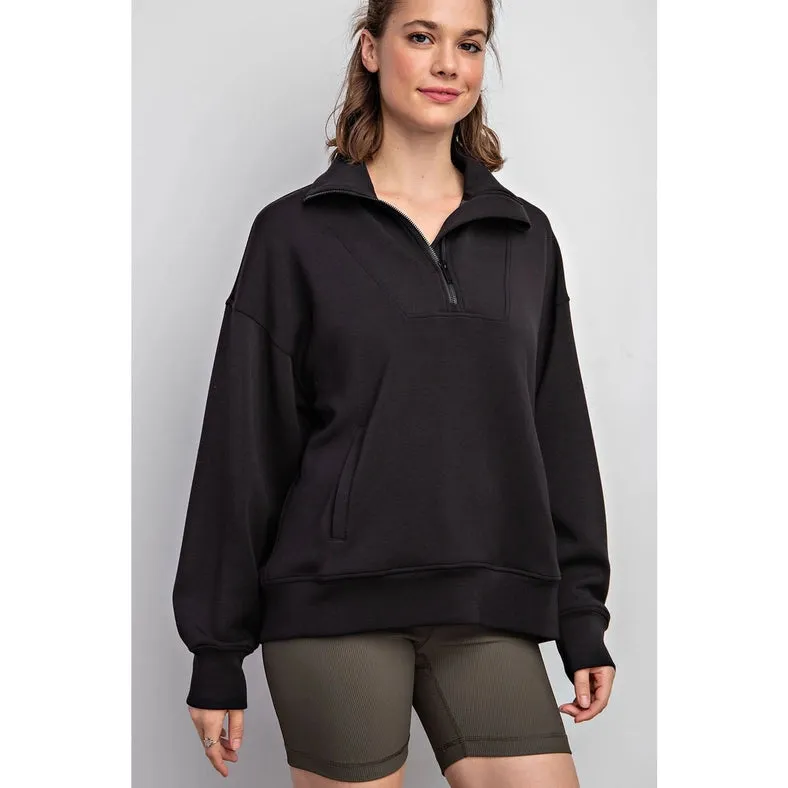 Modal Poly Span Quarter Zip Funnel Neck Pullover Black